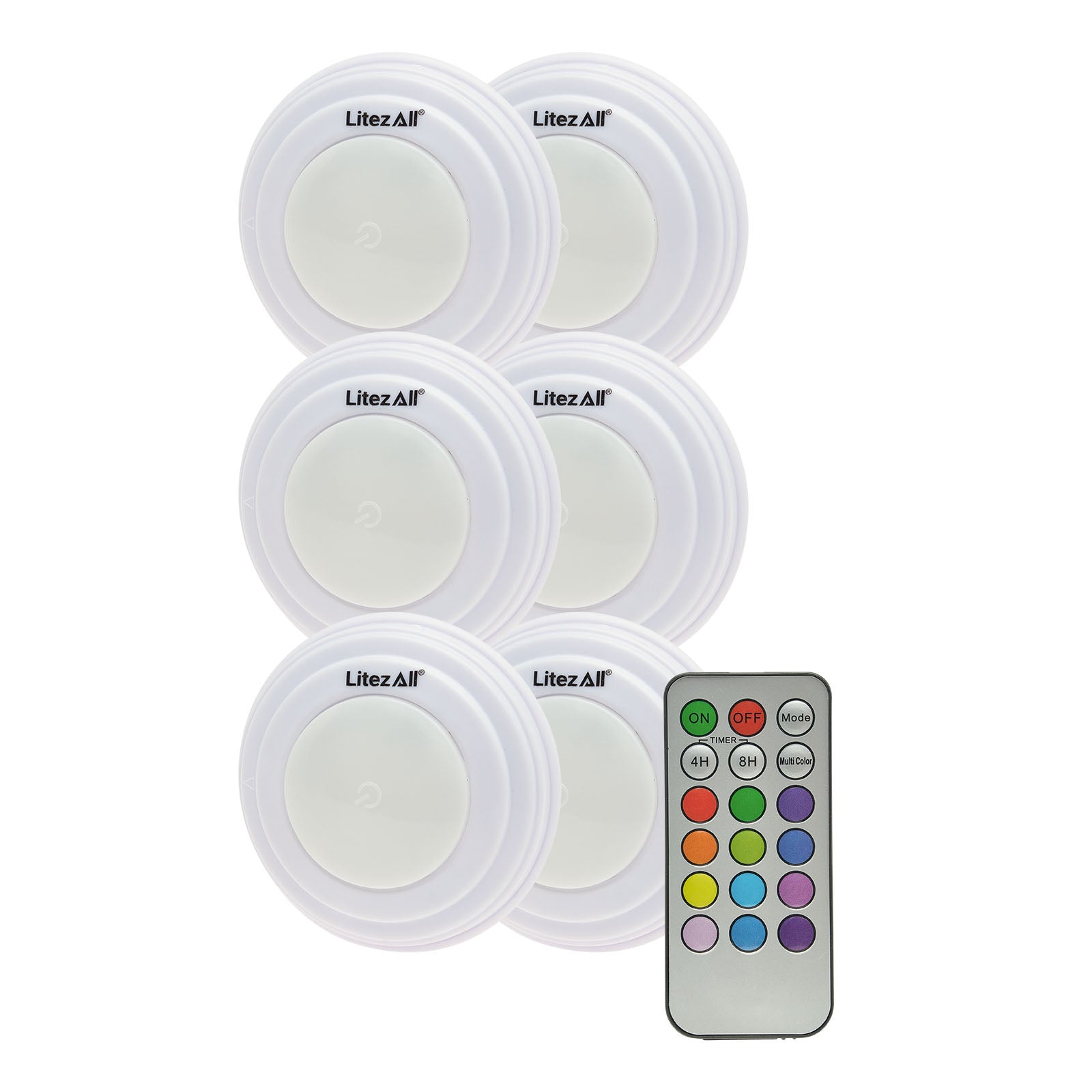 LitezAll® RGB Remote Controlled Puck Light 6 Pack