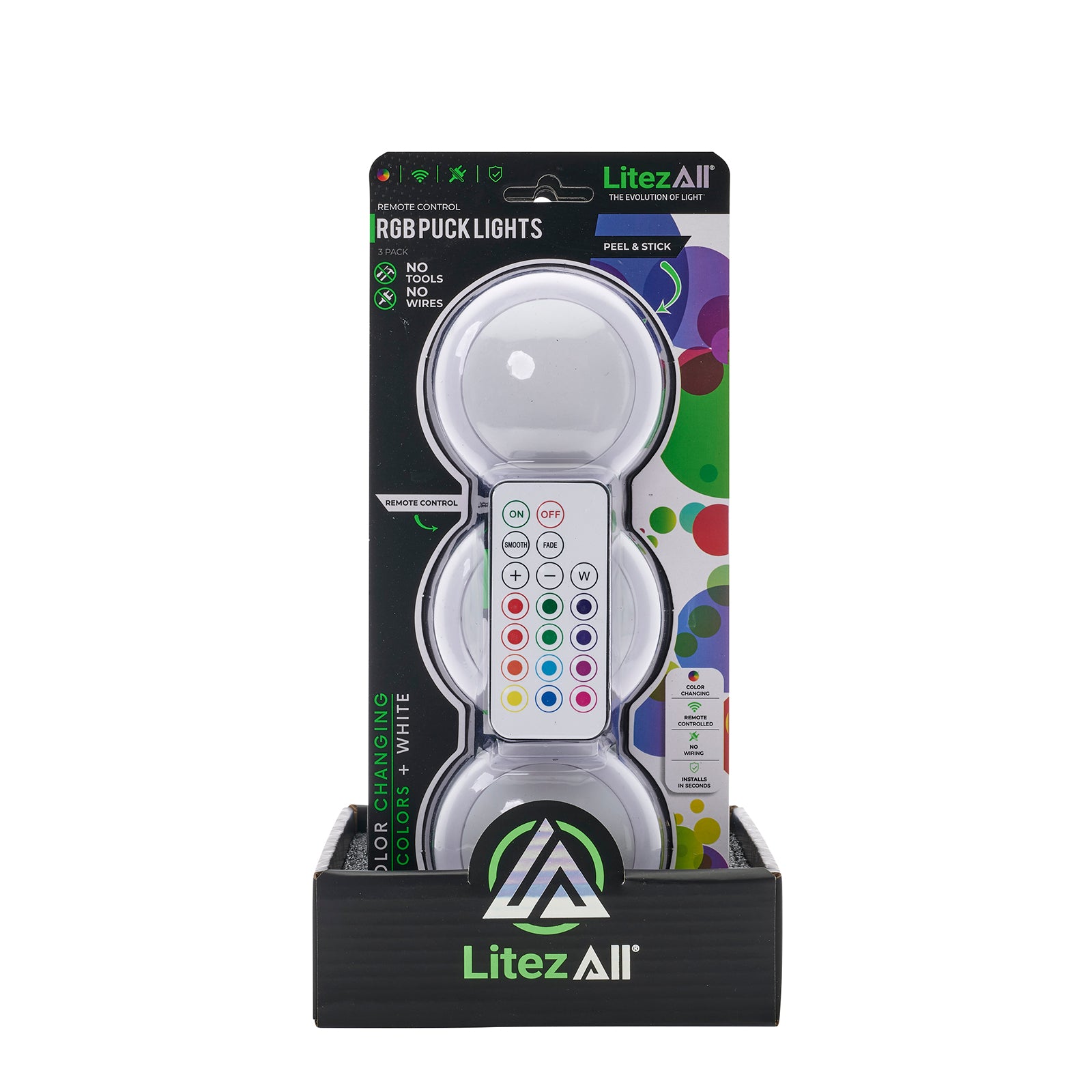 LitezAll RGB Large Puck Light 3pk w/ Remote - LitezAll - Home Accent - 26