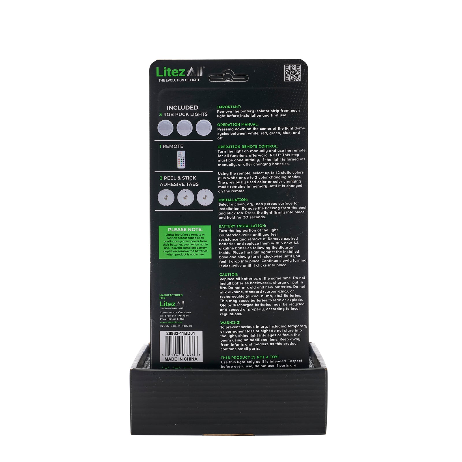 LitezAll RGB Large Puck Light 3pk w/ Remote - LitezAll - Home Accent - 30