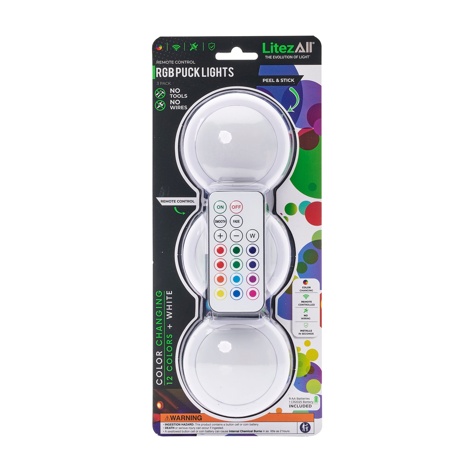 LitezAll RGB Large Puck Light 3pk w/ Remote - LitezAll - Home Accent - 34