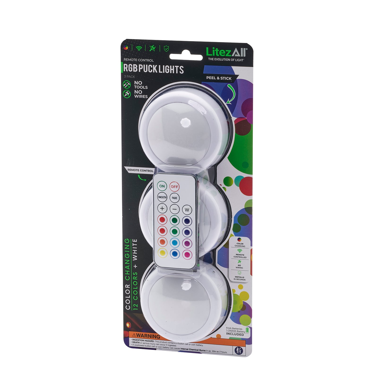 LitezAll RGB Large Puck Light 3pk w/ Remote - LitezAll - Home Accent - 37
