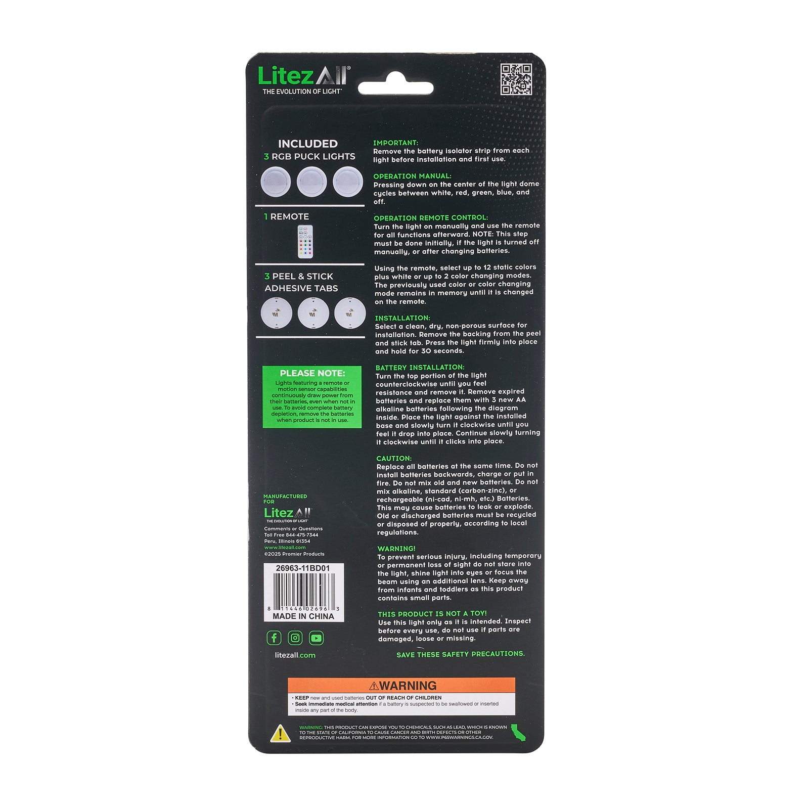 LitezAll RGB Large Puck Light 3pk w/ Remote - LitezAll - Home Accent - 38