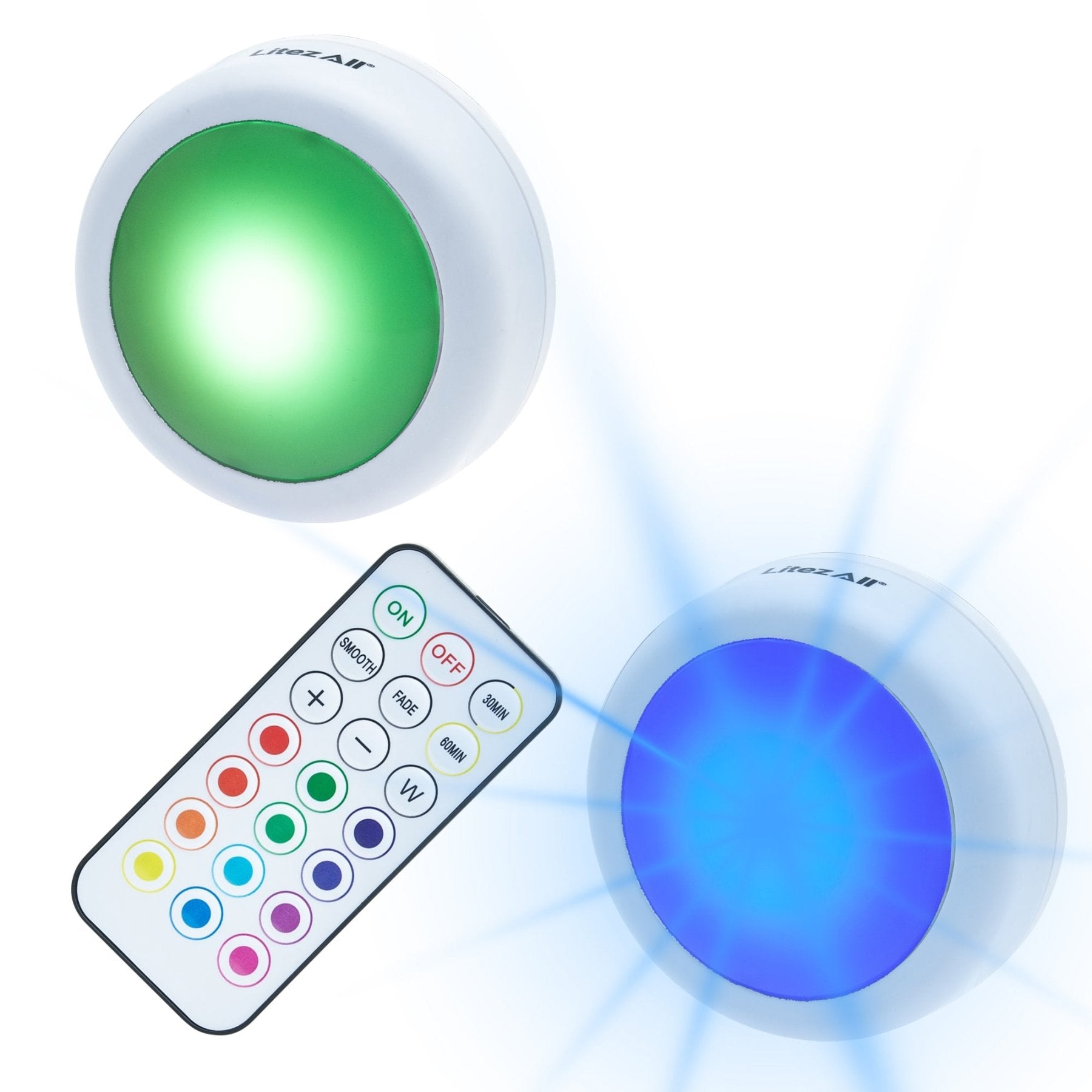 LitezAll Remote Control RGB Puck Lights 2 Pack - LitezAll - Home Accents - 2