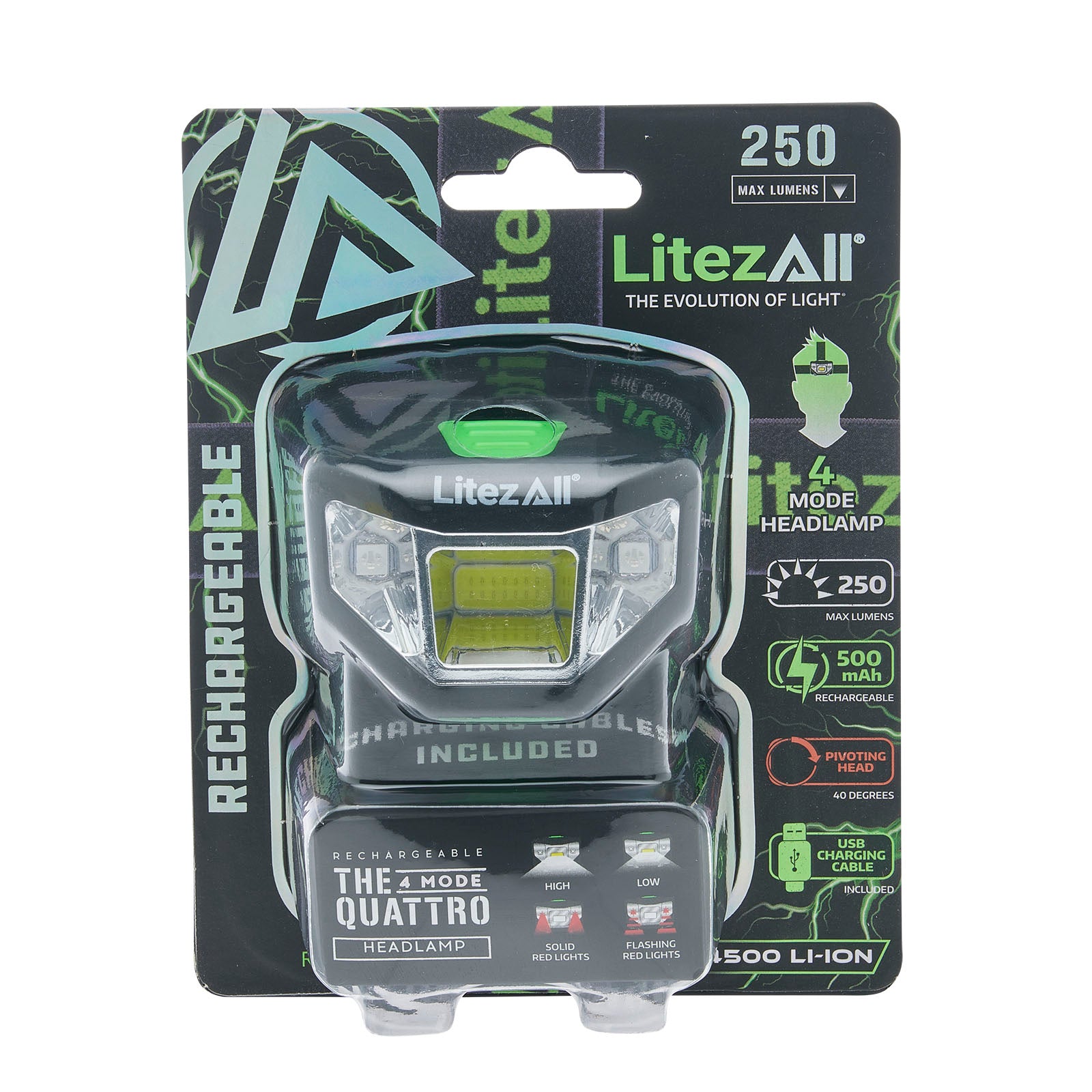 LitezAll® Rechargeable Quattro 4 Mode Headlamp