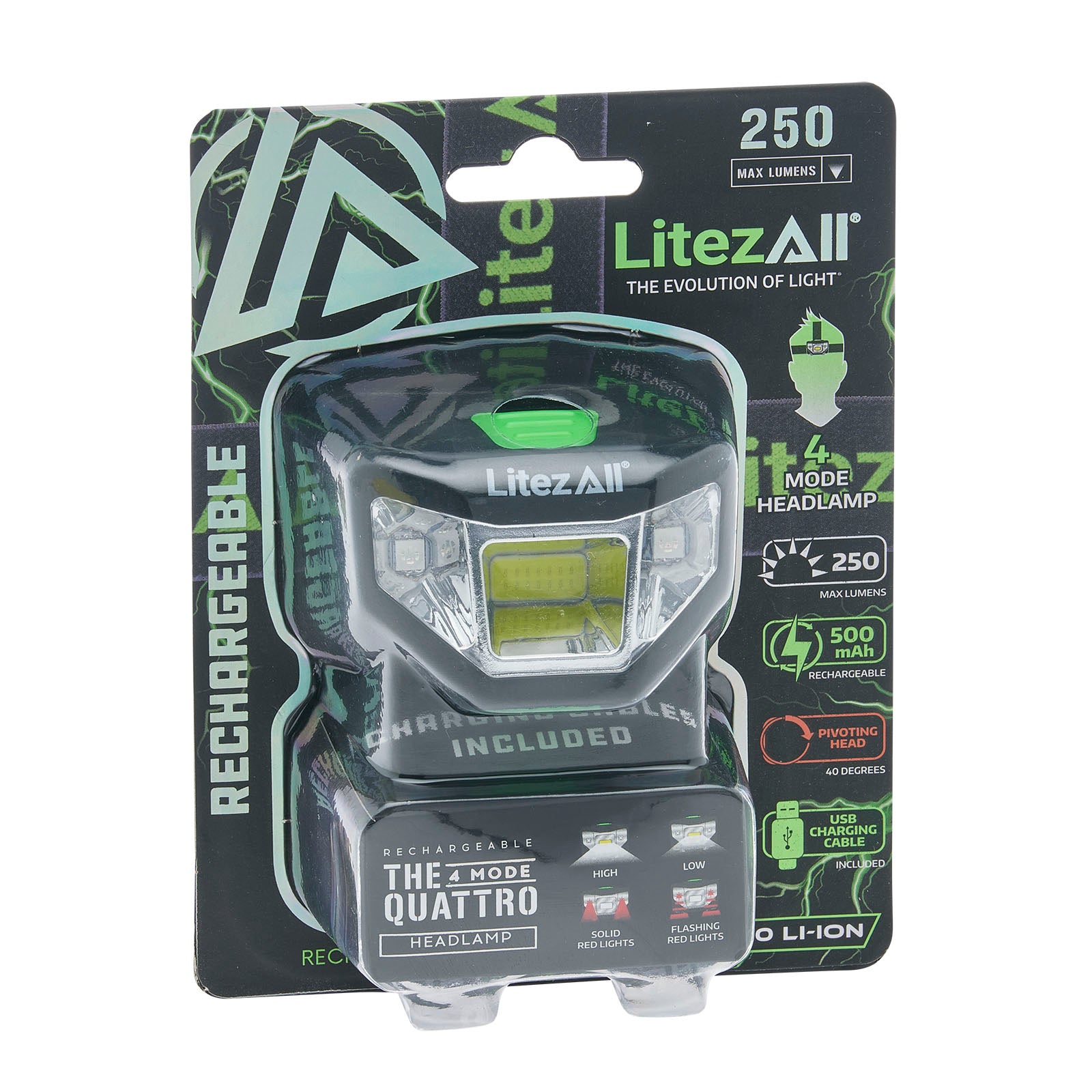 LitezAll® Rechargeable Quattro 4 Mode Headlamp