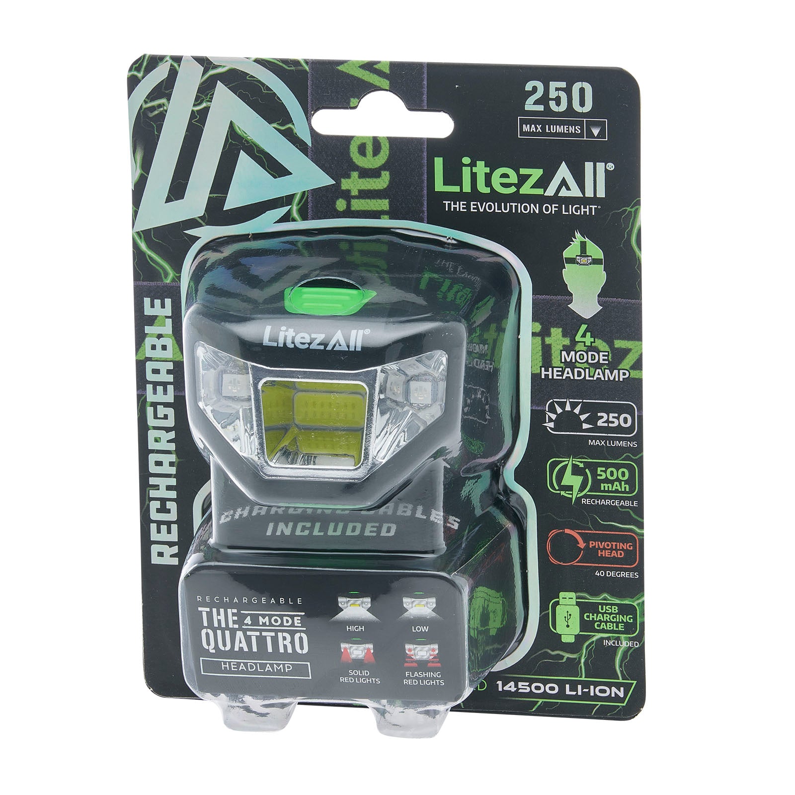 LitezAll® Rechargeable Quattro 4 Mode Headlamp