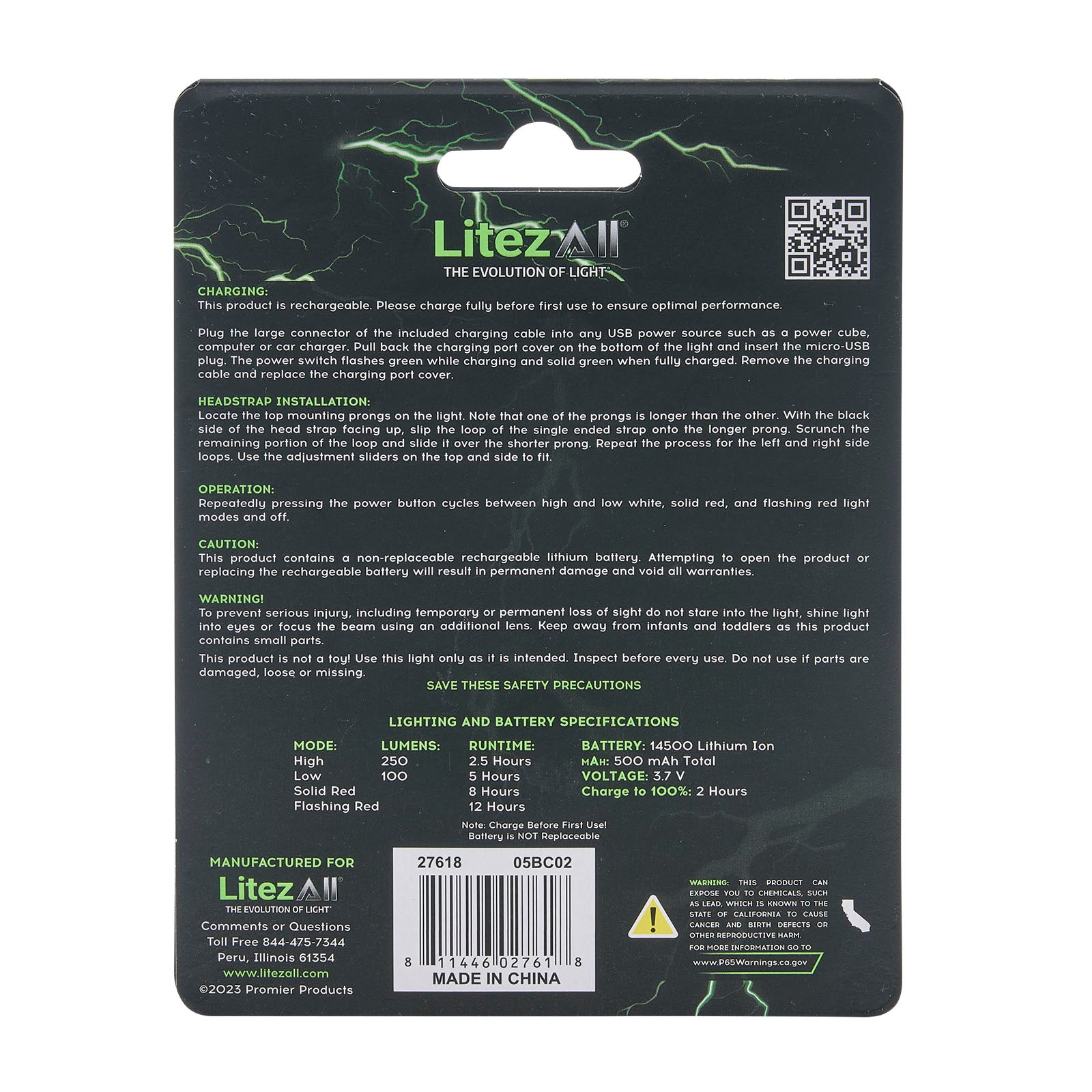 LitezAll® Rechargeable Quattro 4 Mode Headlamp