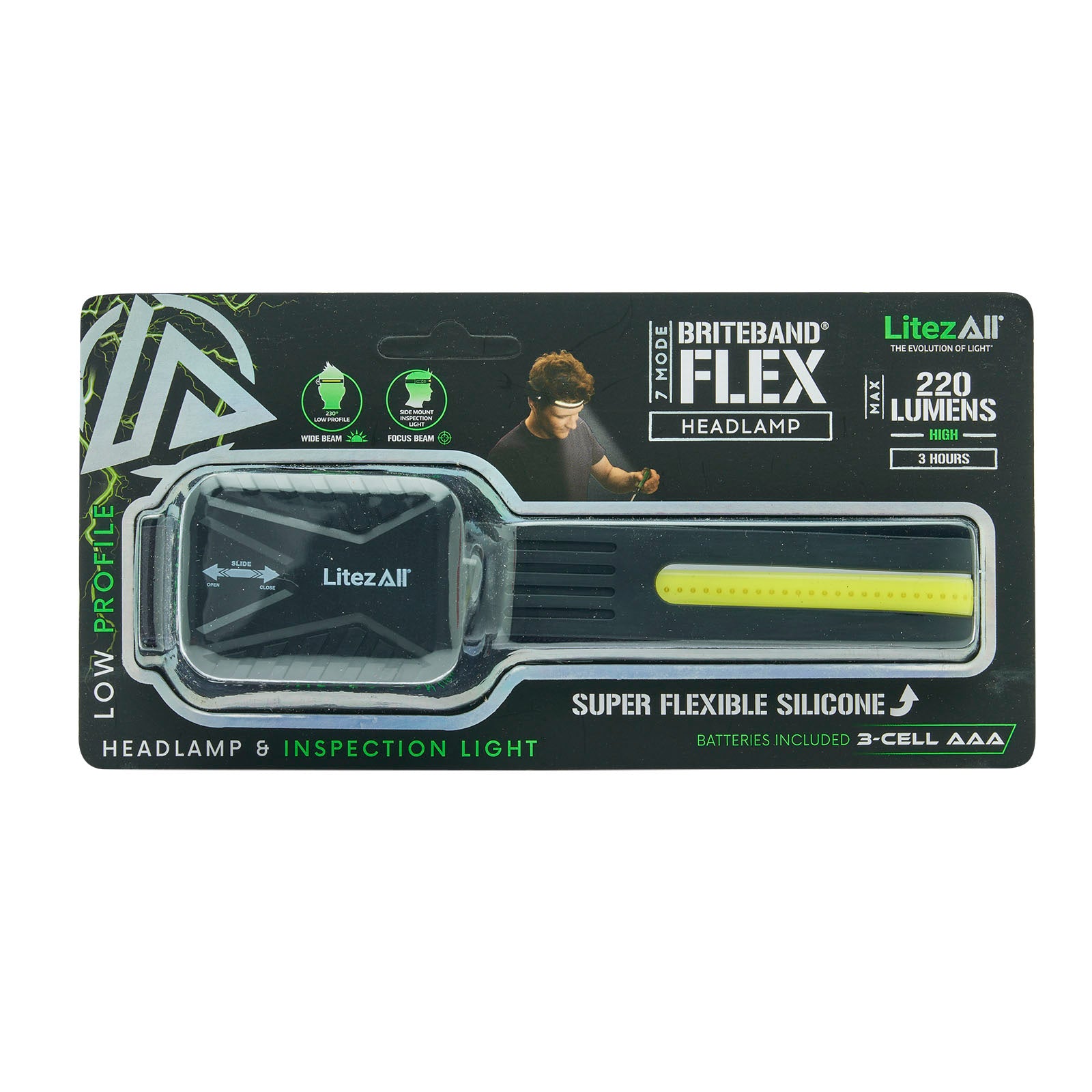 LitezAll® Briteband® Low Profile Silicone Low Profile Headlamp with Inspection Light