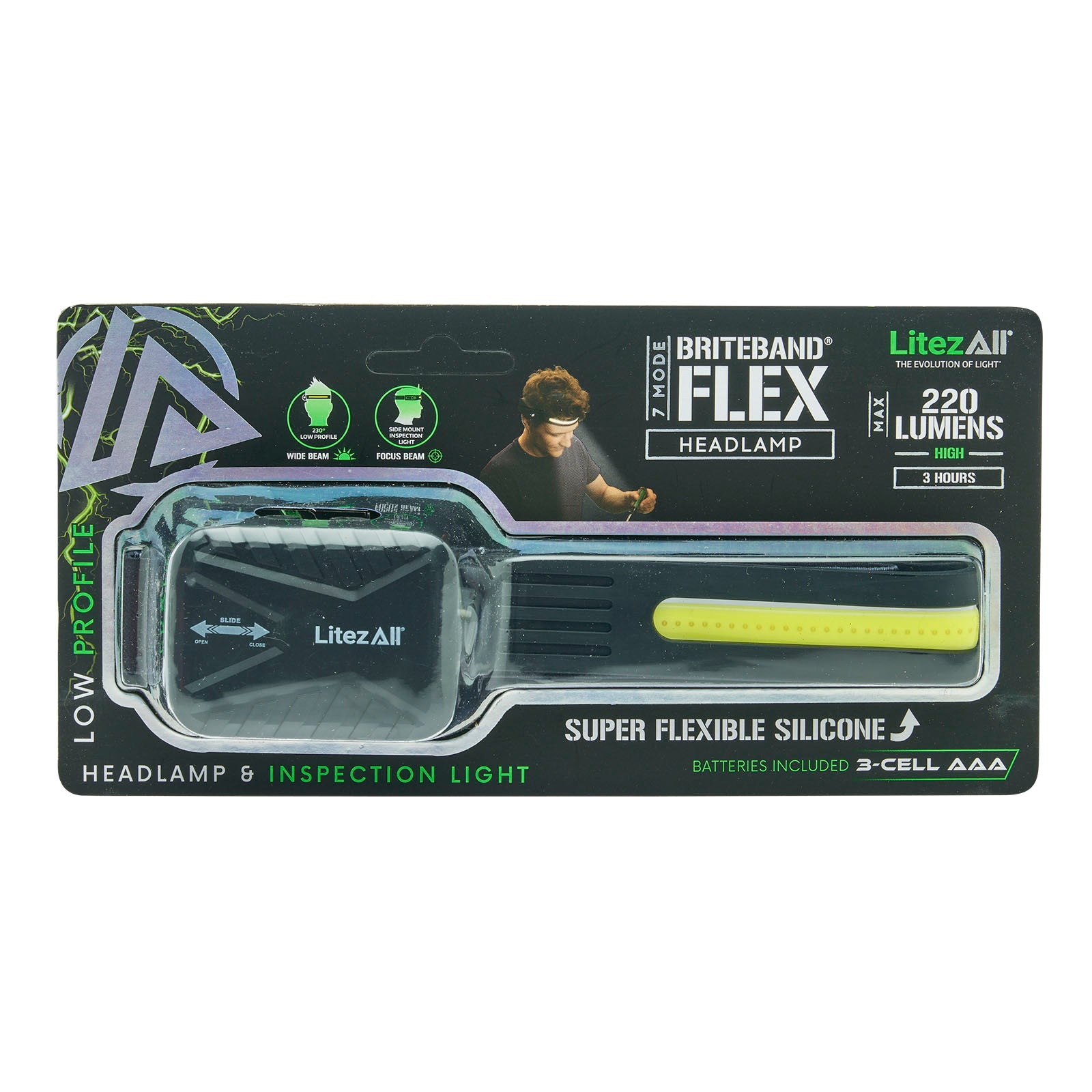 LitezAll® Briteband® Low Profile Silicone Low Profile Headlamp with Inspection Light