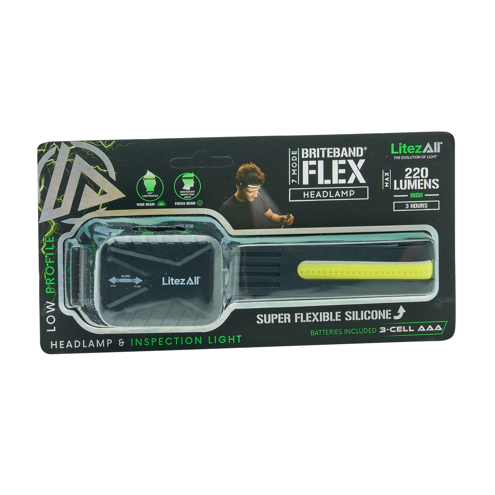 LitezAll® Briteband® Low Profile Silicone Low Profile Headlamp with Inspection Light