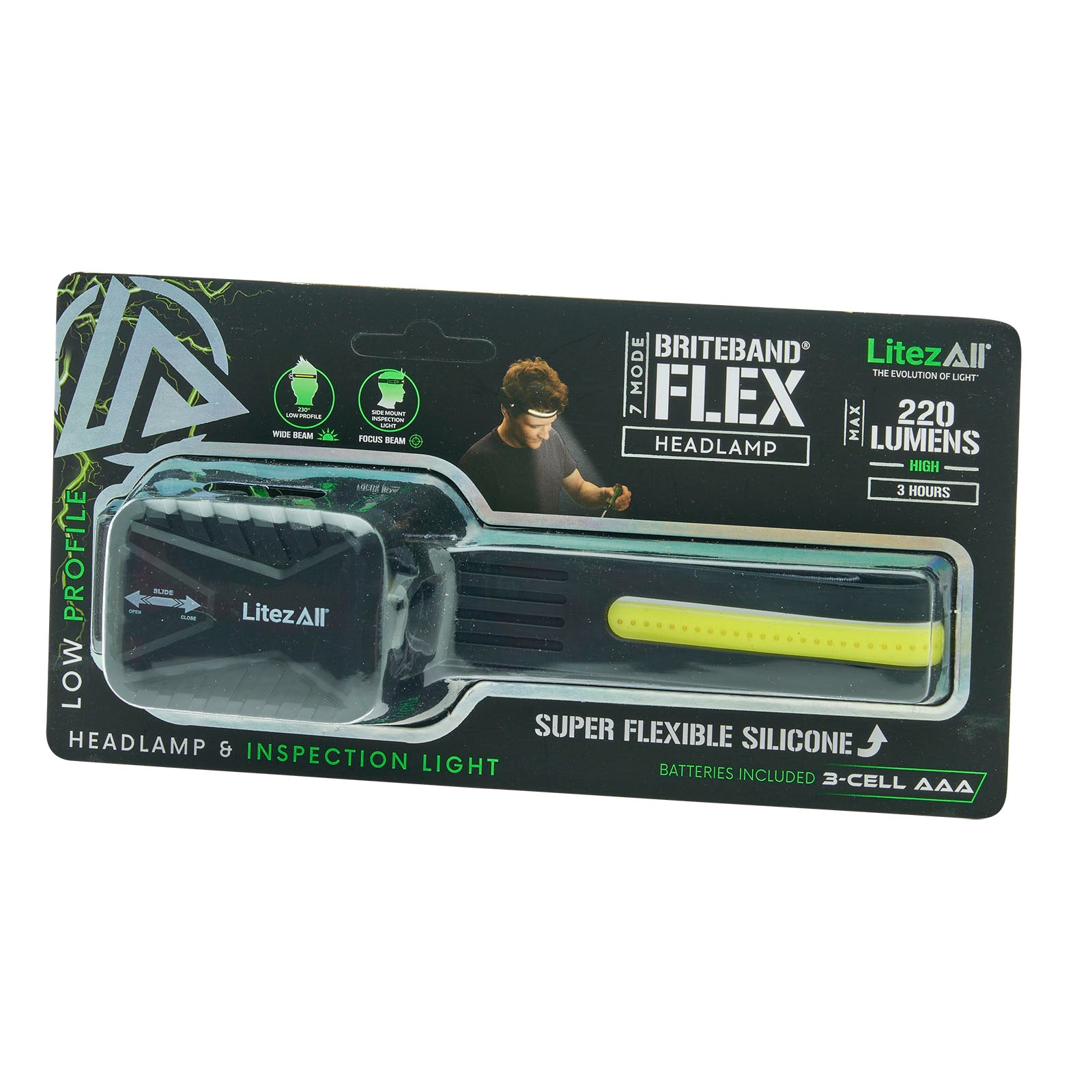 LitezAll® Briteband® Low Profile Silicone Low Profile Headlamp with Inspection Light