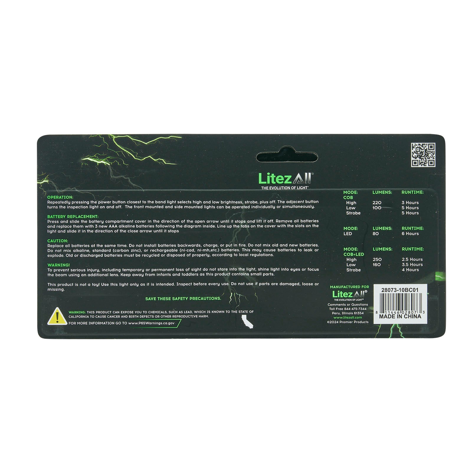 LitezAll® Briteband® Low Profile Silicone Low Profile Headlamp with Inspection Light