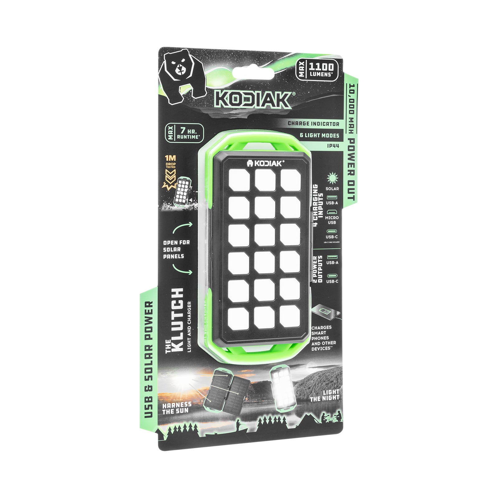 Kodiak® Klutch 10000 mAh Power Bank with USB or Solar Charging and 1000 Lumen Work Light - LitezAll - Work Lights - 24