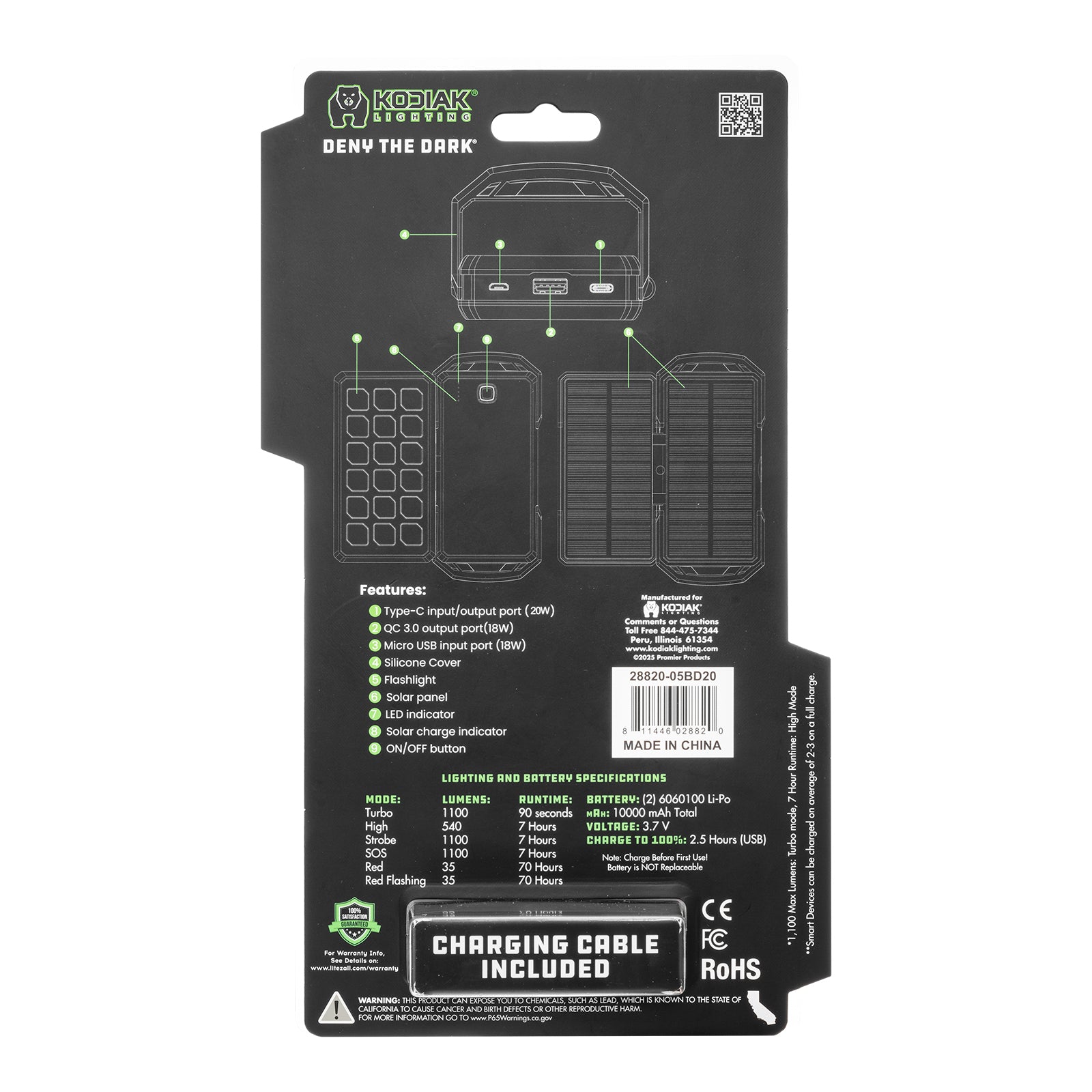 Kodiak® Klutch 10000 mAh Power Bank with USB or Solar Charging and 1000 Lumen Work Light - LitezAll - Work Lights - 26
