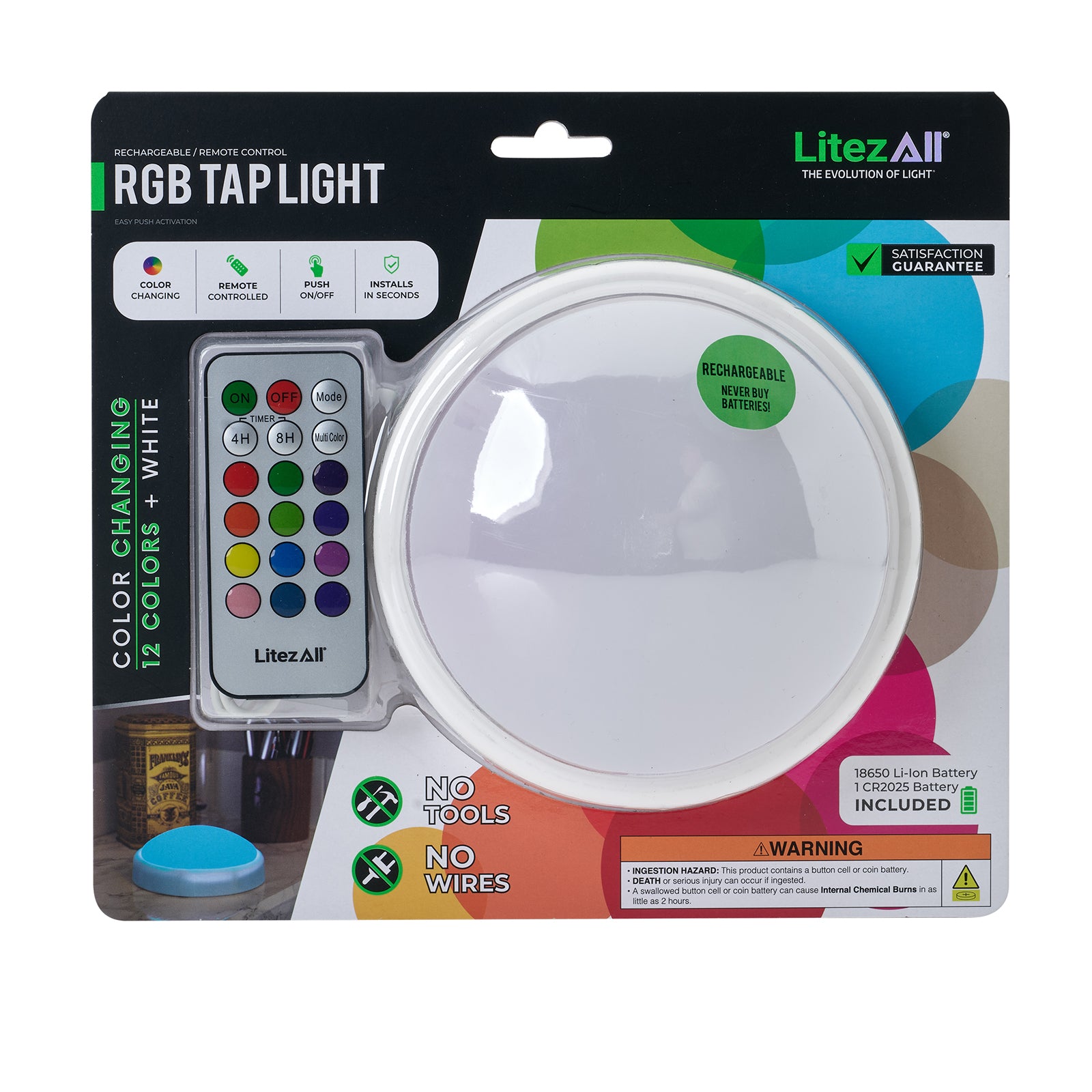 LitezAll® Rechargeable Color Selectable Tap Light with Remote Control - LitezAll - Wireless Lighting Solutions - 49
