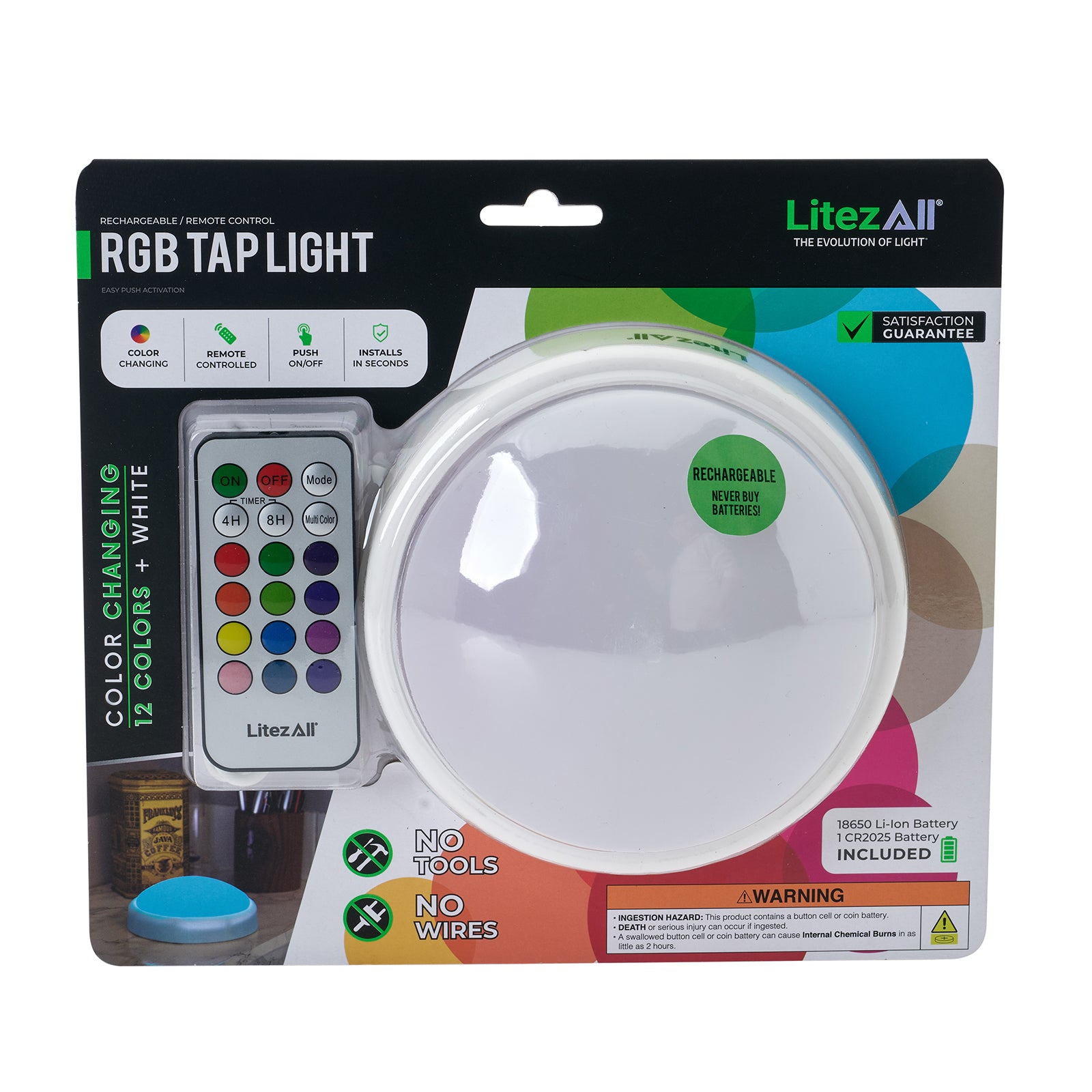 LitezAll® Rechargeable Color Selectable Tap Light with Remote Control - LitezAll - Wireless Lighting Solutions - 50