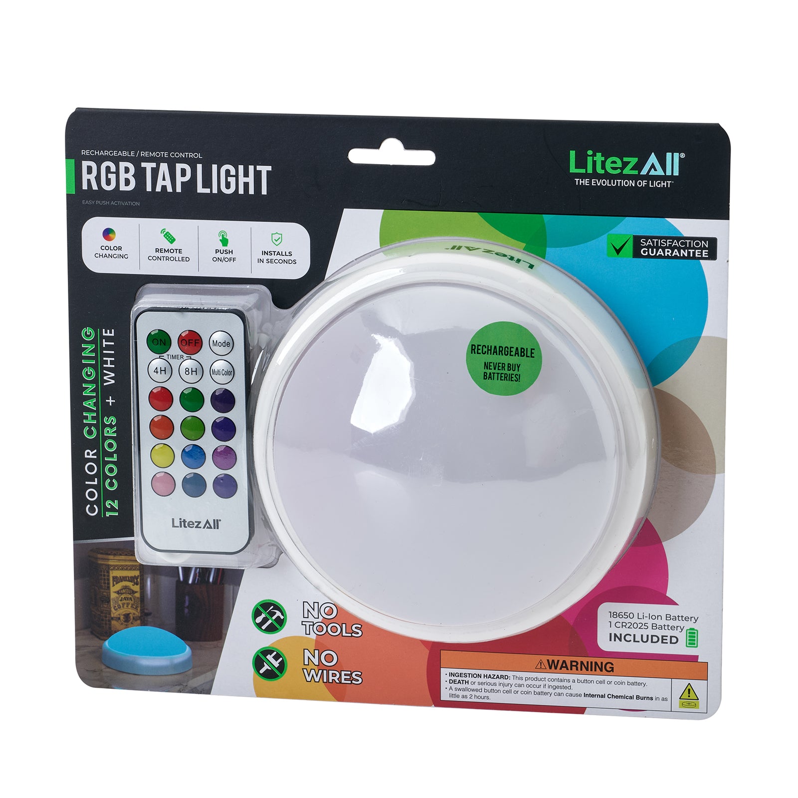 LitezAll® Rechargeable Color Selectable Tap Light with Remote Control - LitezAll - Wireless Lighting Solutions - 52