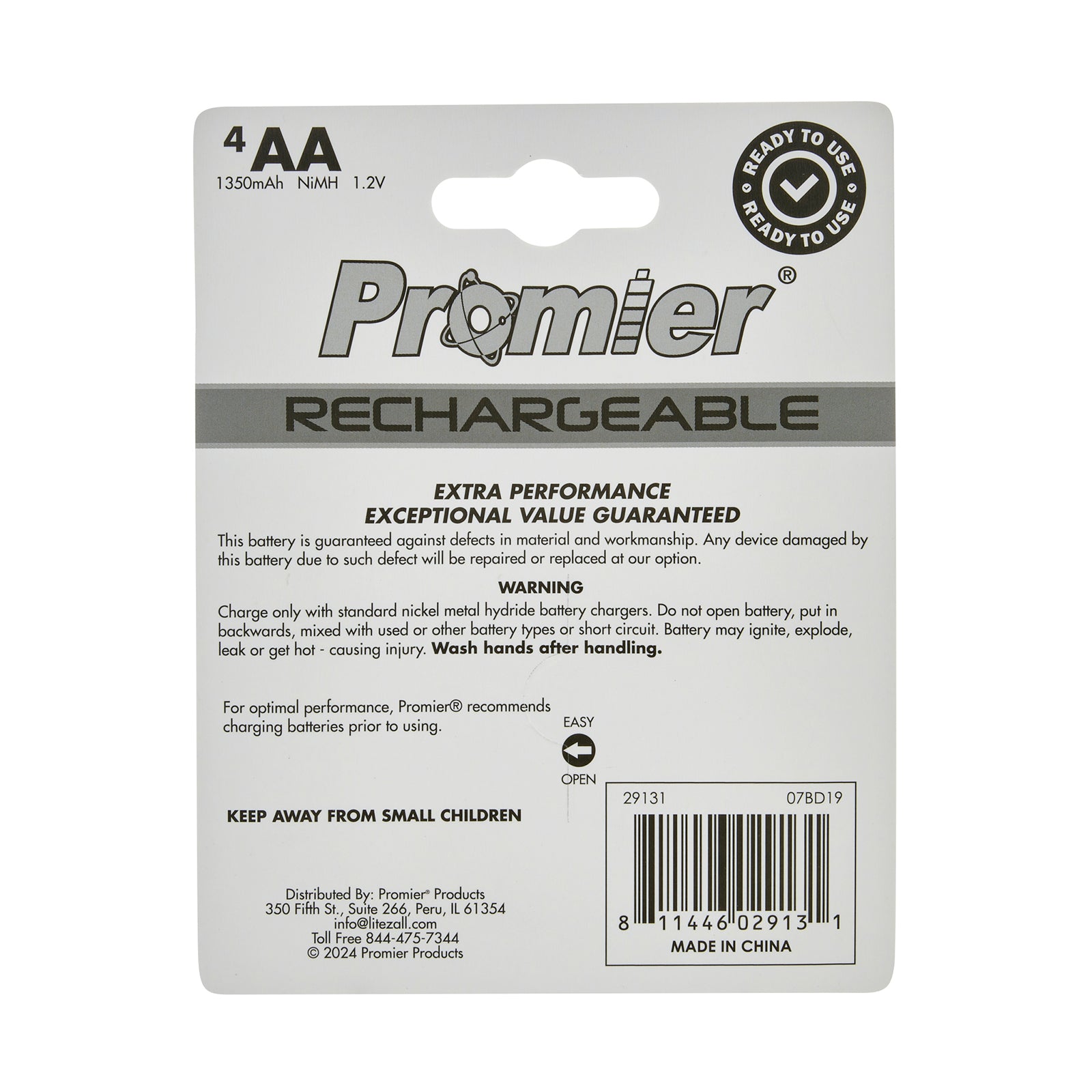 Promier® Platinum AA Rechargeable Ni-Mh Battery 4 Pack