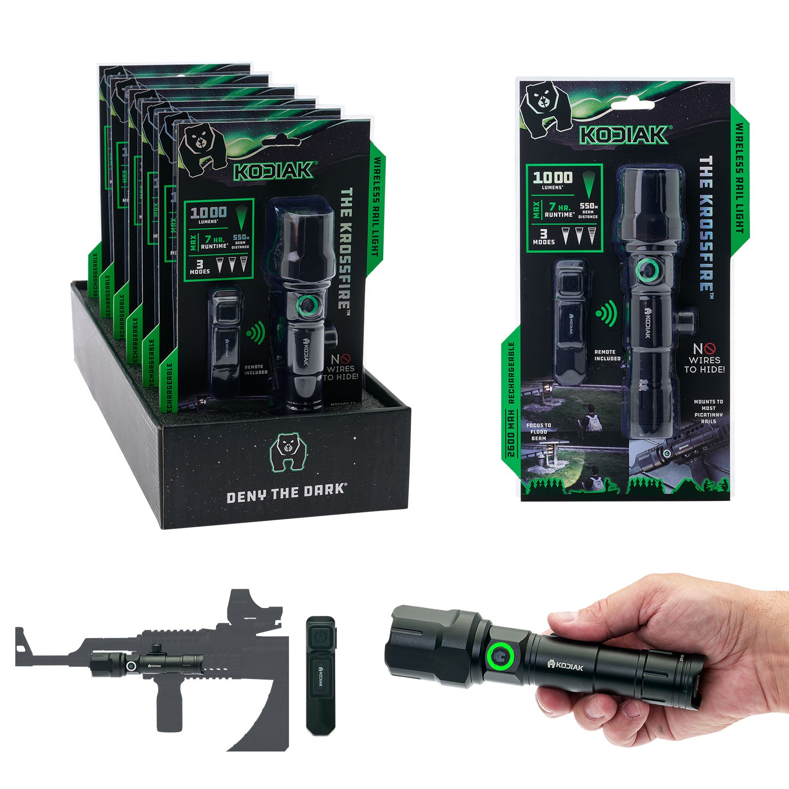 Kodiak® Krossfire® Rechargeable 1000 Lumen Tactical Flashlight with Remote - LitezAll - Tactical Flashlights - 1