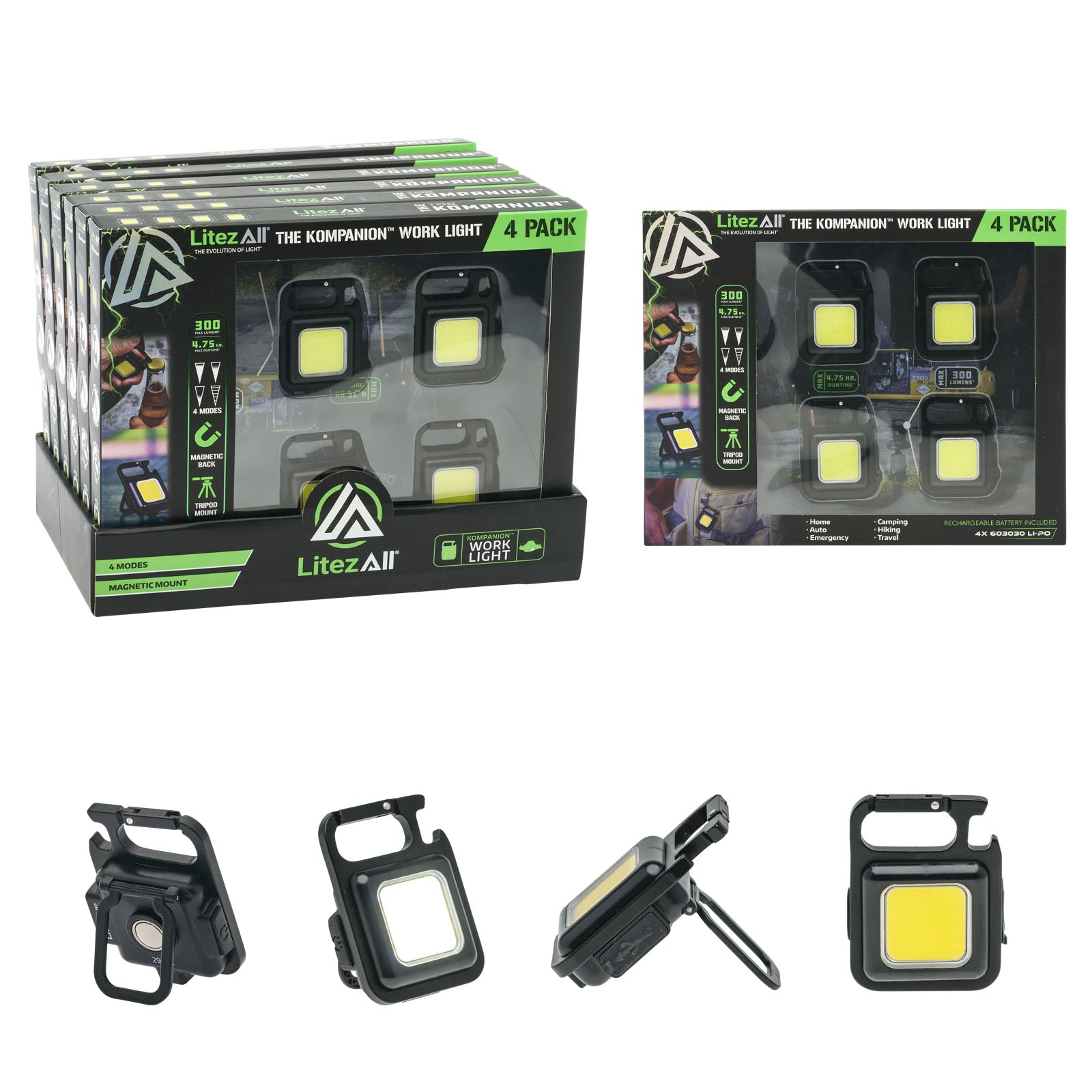 LitezAll Rechargeable 300 Lumen Kompanion 4 - Pack Gift Box - LitezAll - Work Lights - 1
