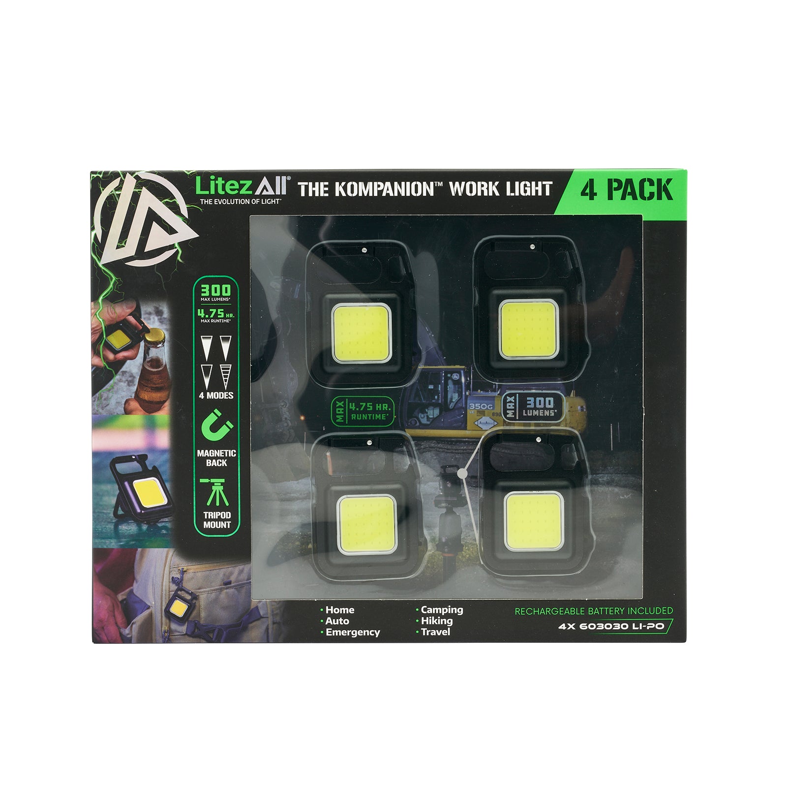 LitezAll Rechargeable 300 Lumen Kompanion 4 - Pack Gift Box - LitezAll - Work Lights - 57