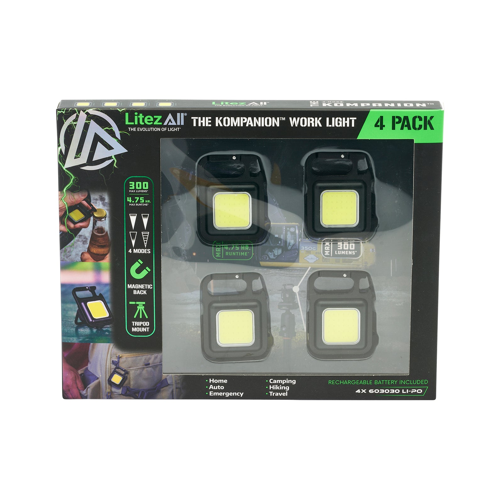 LitezAll Rechargeable 300 Lumen Kompanion 4 - Pack Gift Box - LitezAll - Work Lights - 58