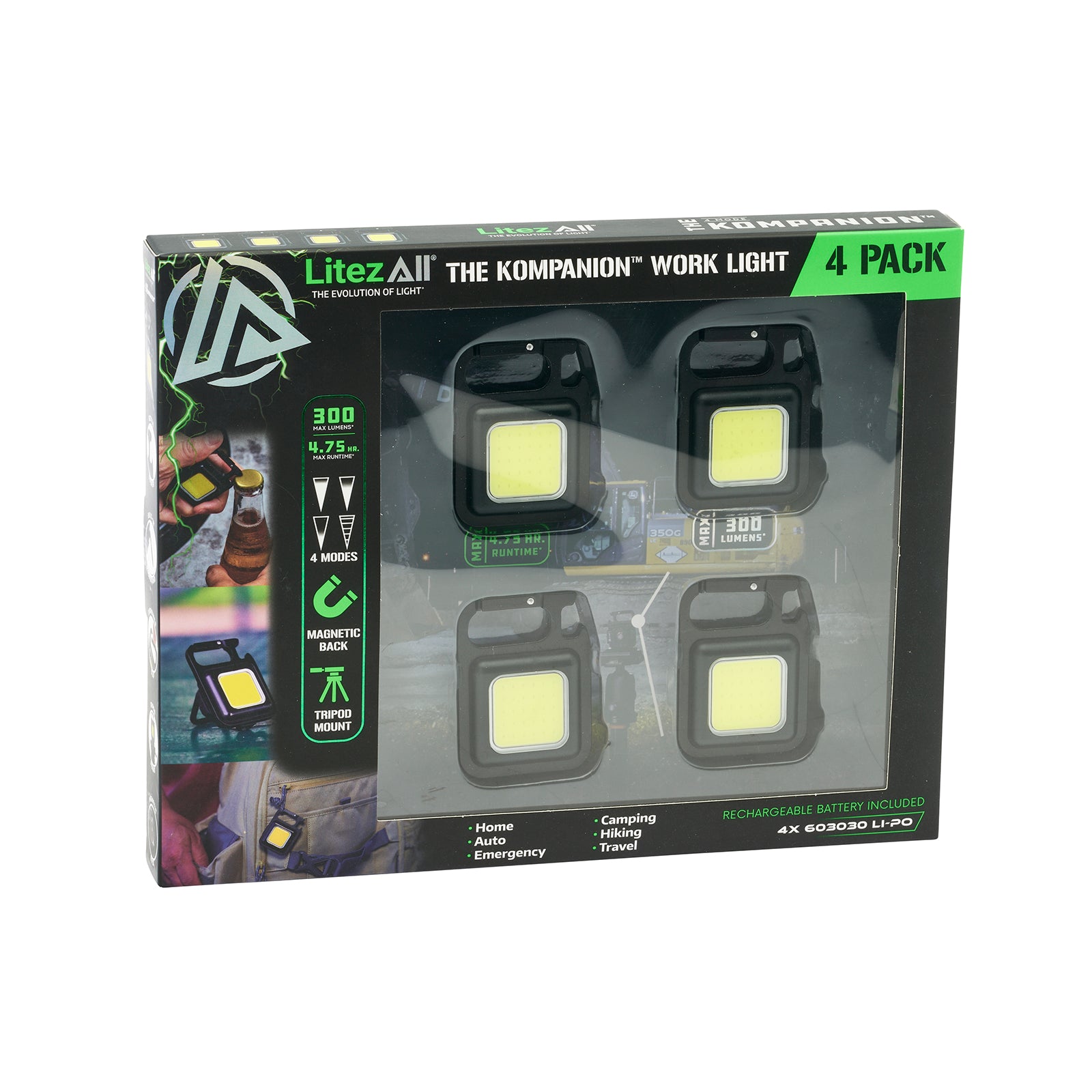 LitezAll Rechargeable 300 Lumen Kompanion 4 - Pack Gift Box - LitezAll - Work Lights - 59