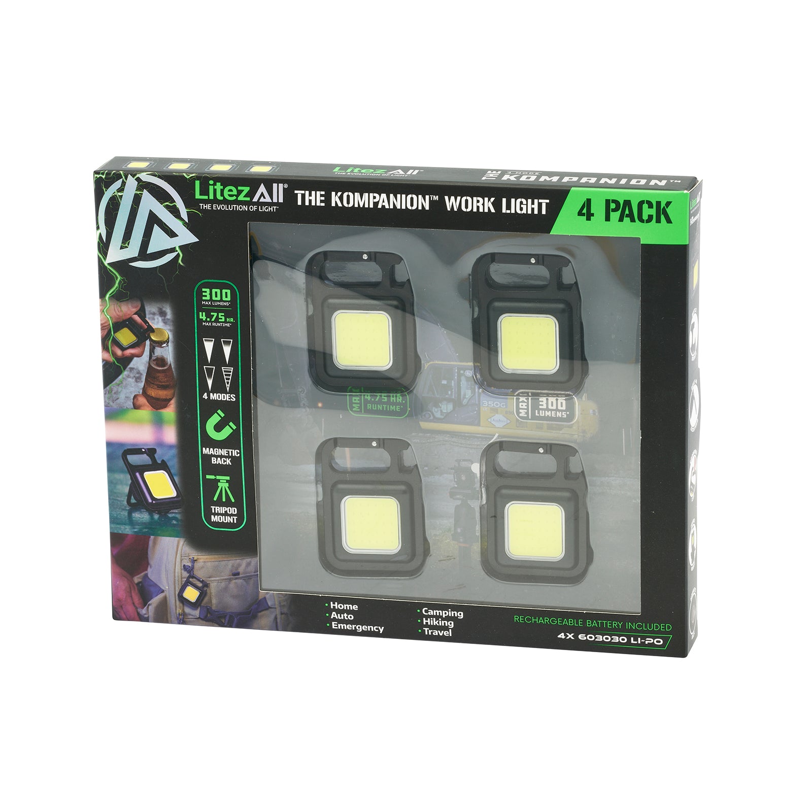 LitezAll Rechargeable 300 Lumen Kompanion 4 - Pack Gift Box - LitezAll - Work Lights - 60