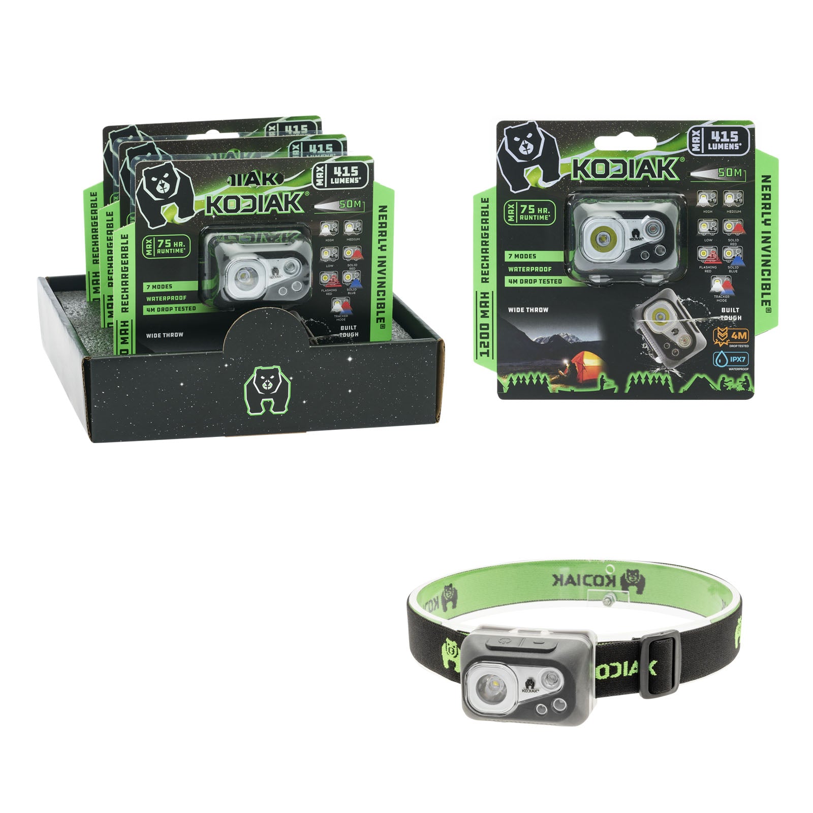 Kodiak® Rechargeable 415 Lumen Nearly Invincible Waterproof Headlamp - LitezAll - Headlamps - 1