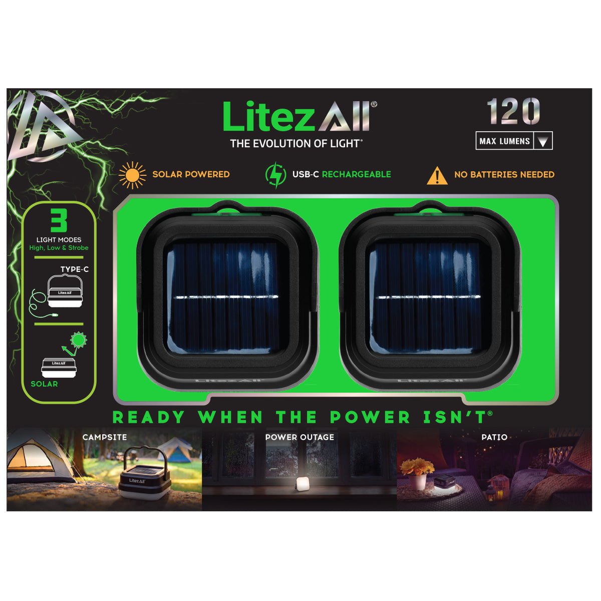 LitezAll® Solar and USB Rechargeable Micro Lantern 2 Pack
