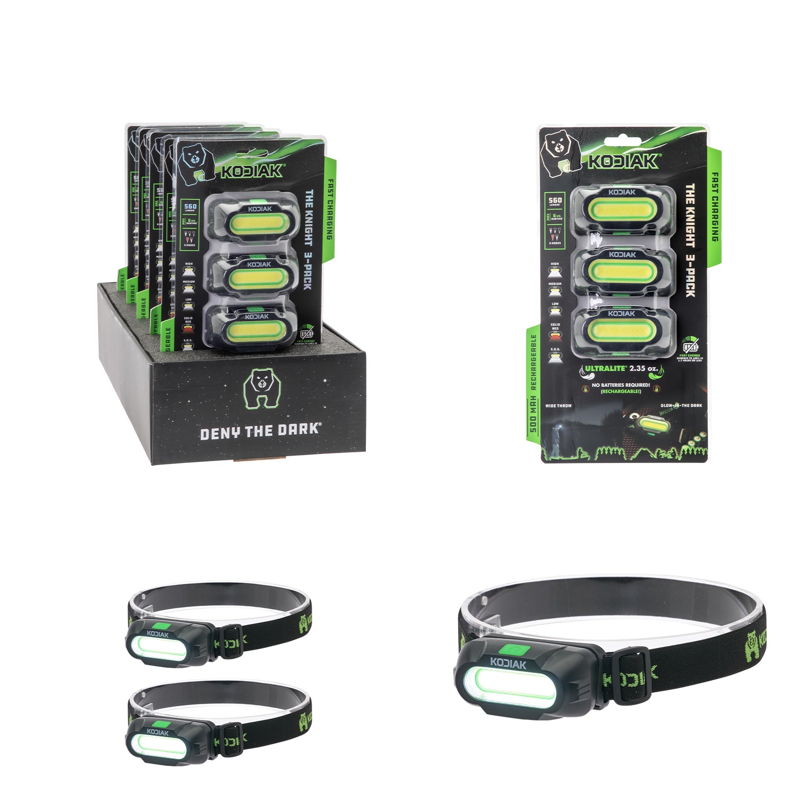 Kodiak® Knight Rechargeable 560 Lumen 5 Mode Headlamp 3 Pack - LitezAll - 1