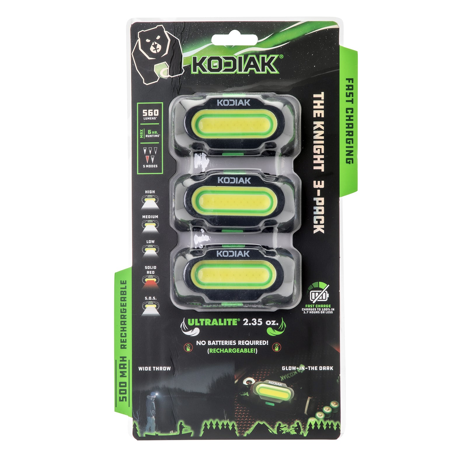 Kodiak® Knight Rechargeable 560 Lumen 5 Mode Headlamp 3 Pack - LitezAll - 35