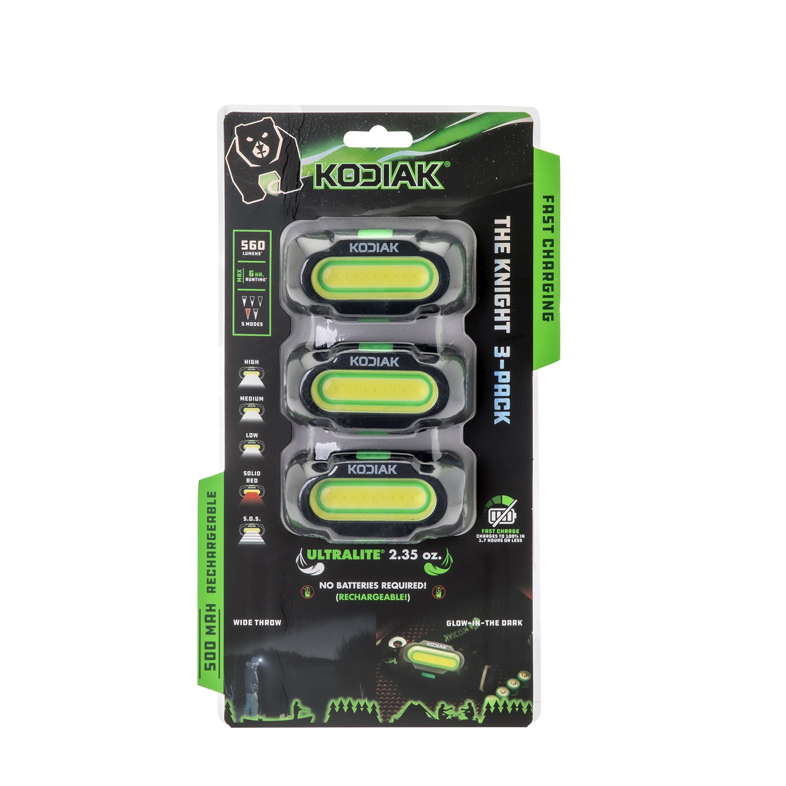 Kodiak® Knight Rechargeable 560 Lumen 5 Mode Headlamp 3 Pack - LitezAll - 36