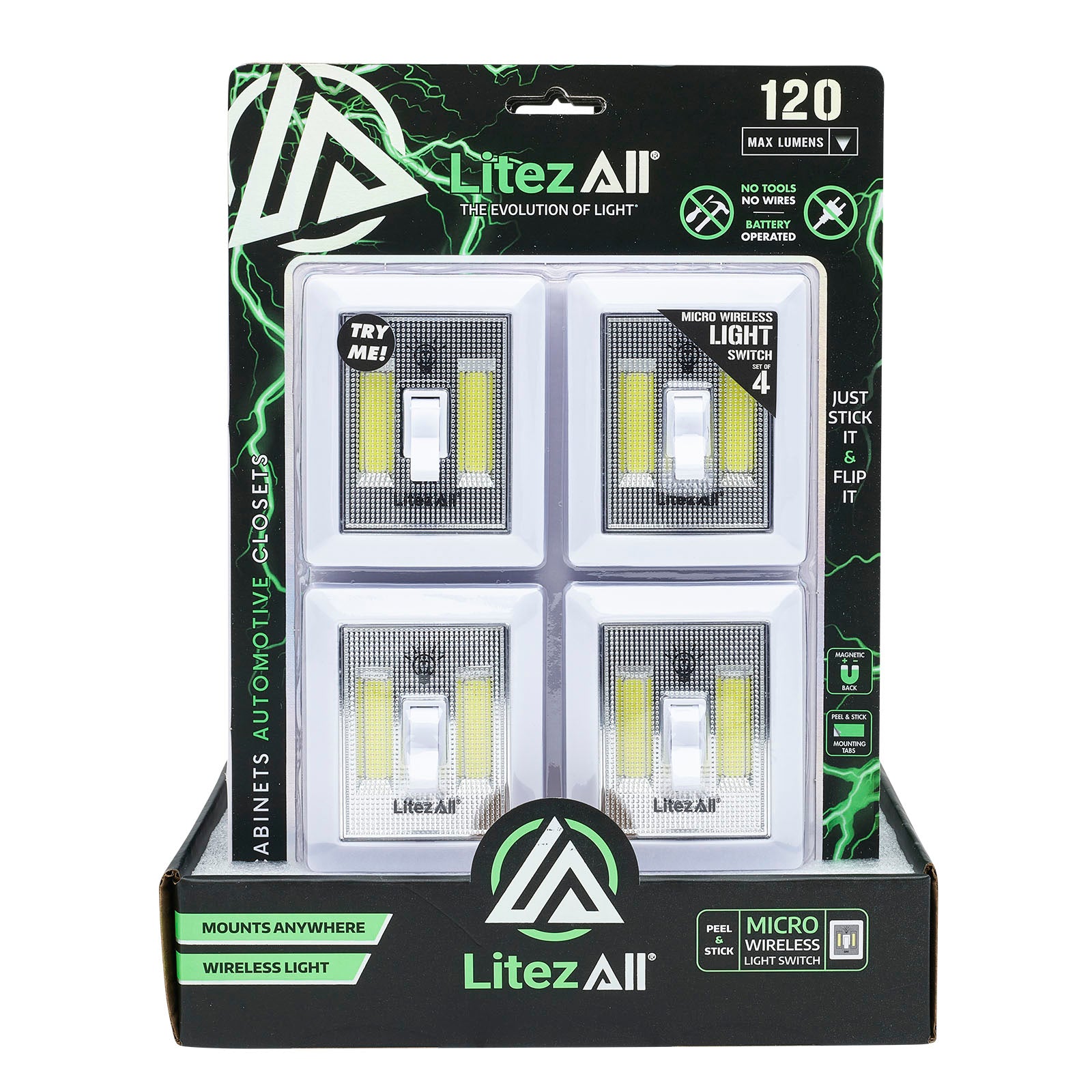 LitezAll COB LED Wireless Mini Light Switch 4 Pack - LitezAll - 16