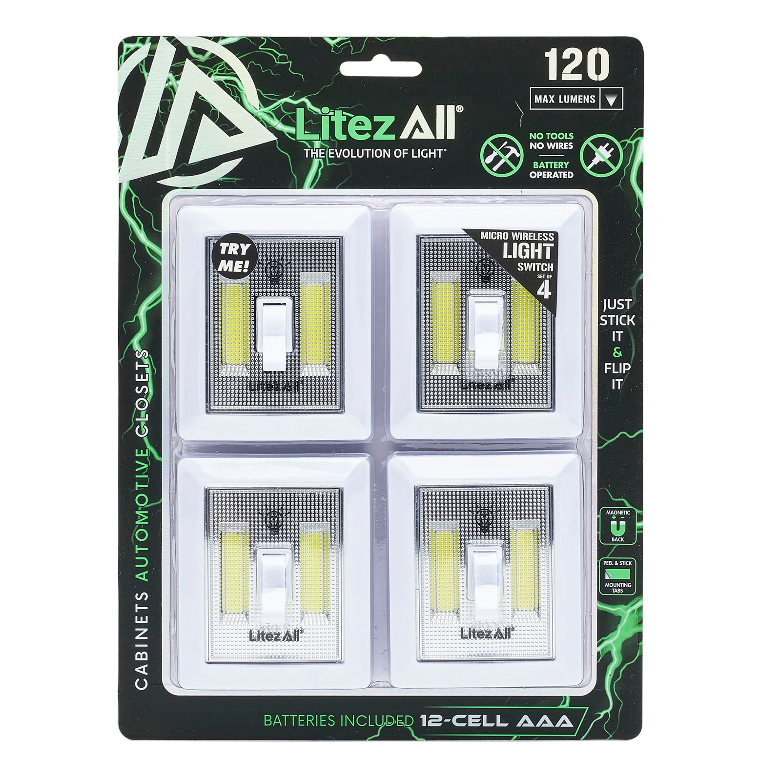 LitezAll COB LED Wireless Mini Light Switch 4 Pack - LitezAll - 24