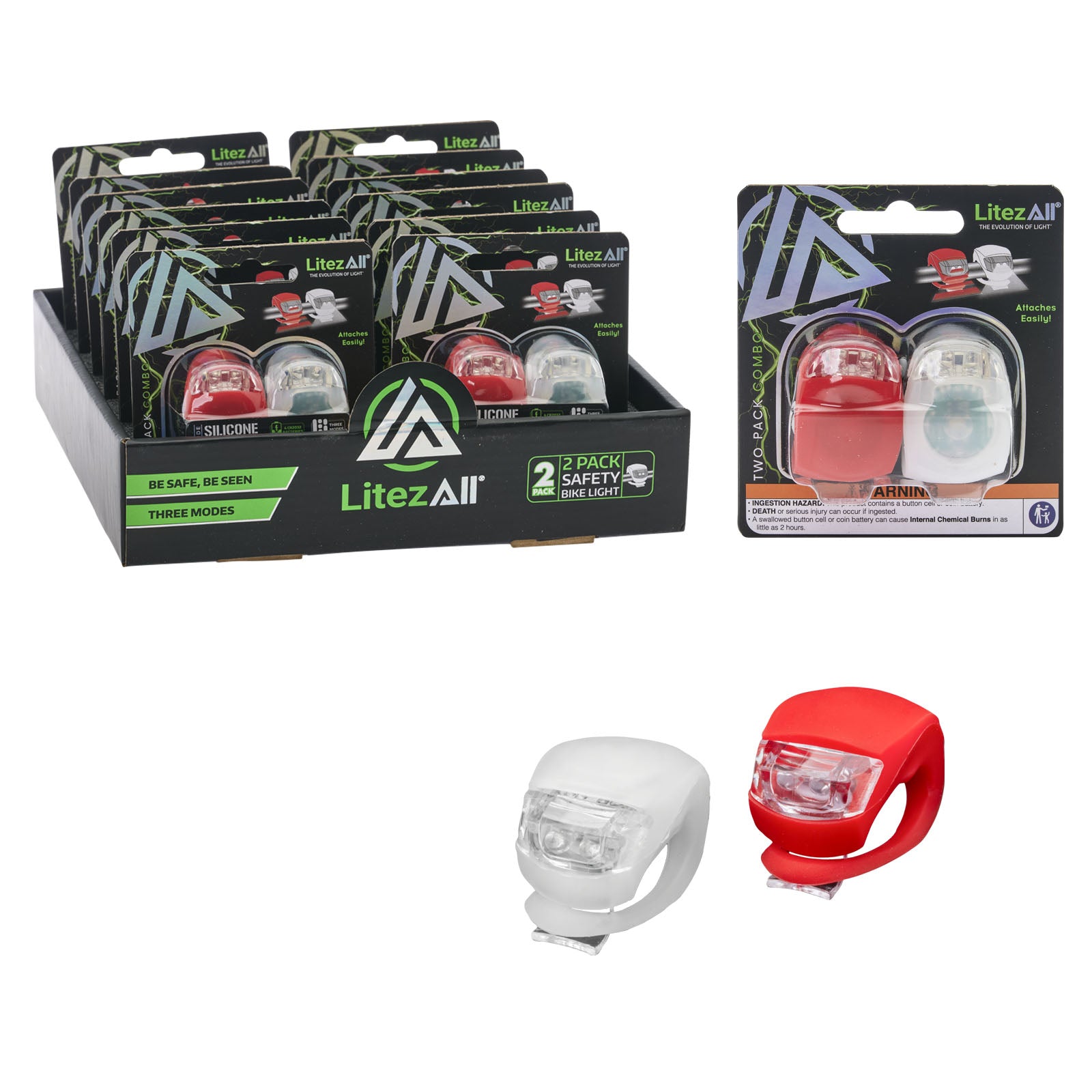 LitezAll LED Silicone Bike Safety Lights Headlight and Tail