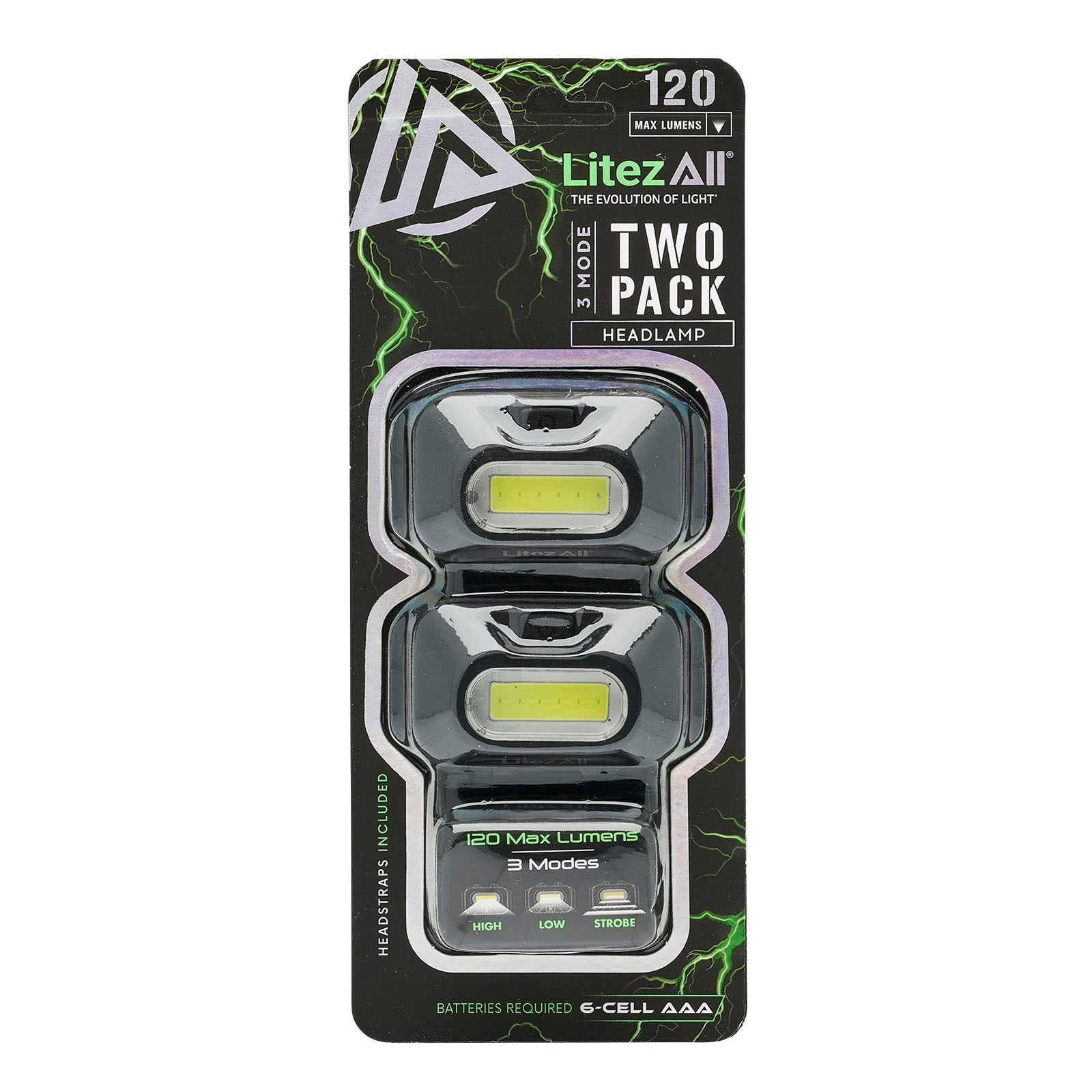 LitezAll 120 Lumen LED Mini Headlamp 2 Pack - LitezAll