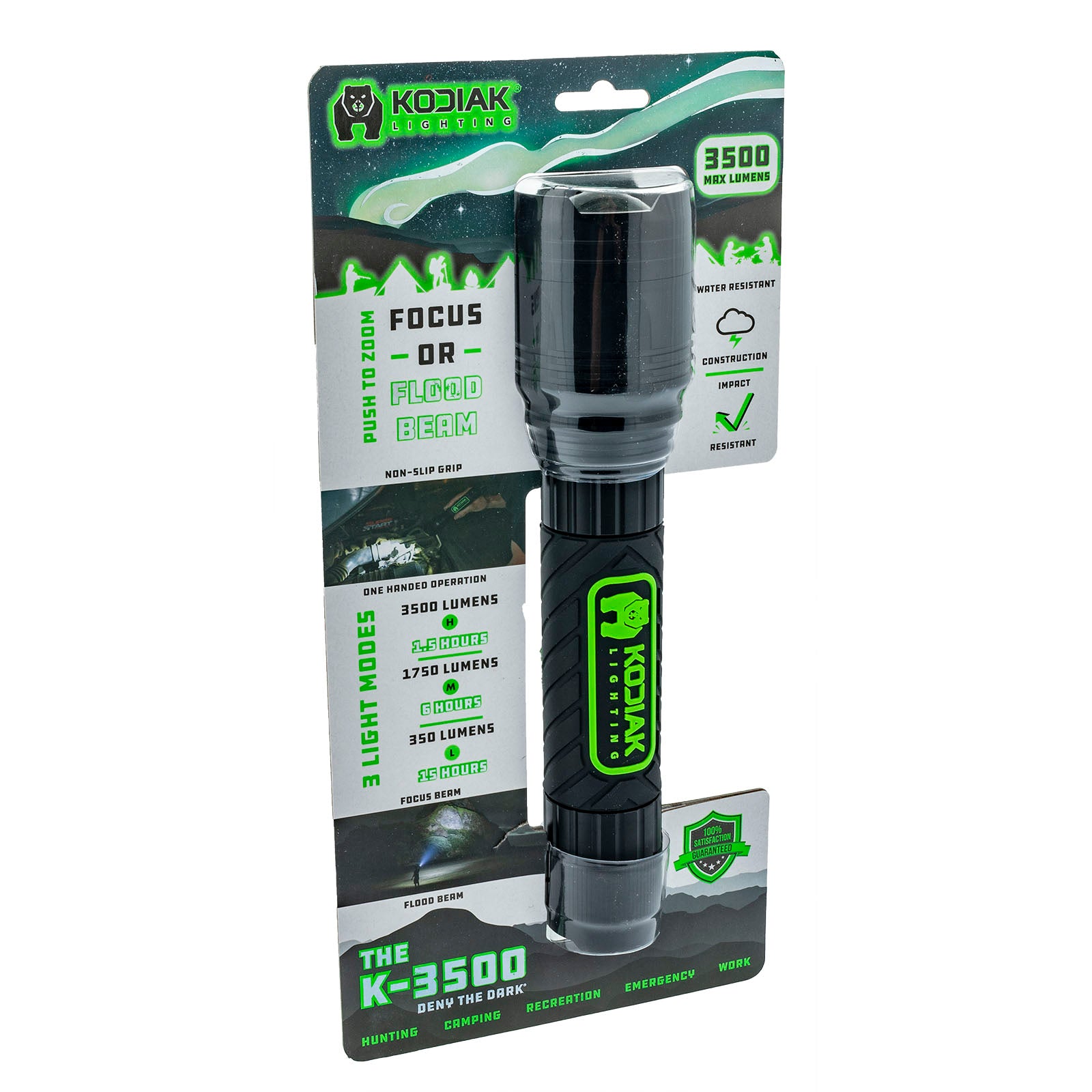 Kodiak® 3500 Lumen Rubber Grip Tactical Flashlight - LitezAll