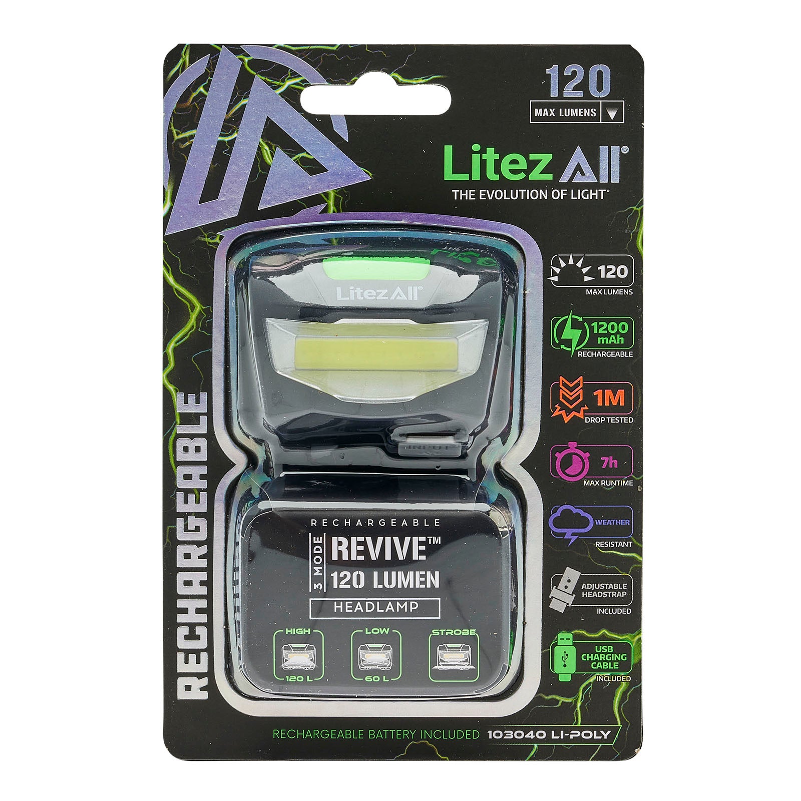 LitezAll Revive 120 Lumen Rechargeable COB LED Headlamp