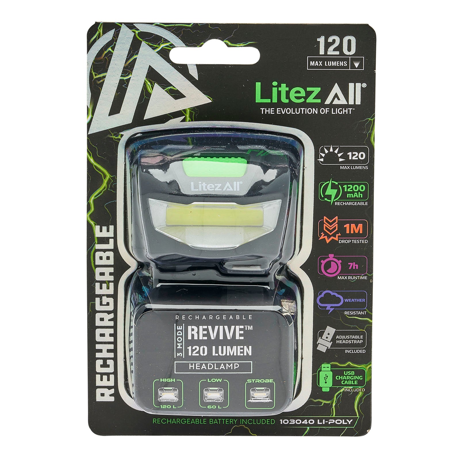 LitezAll Revive 120 Lumen Rechargeable COB LED Headlamp