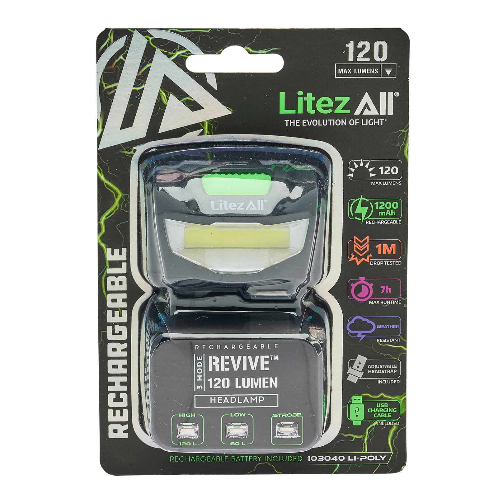 LitezAll Revive 120 Lumen Rechargeable COB LED Headlamp