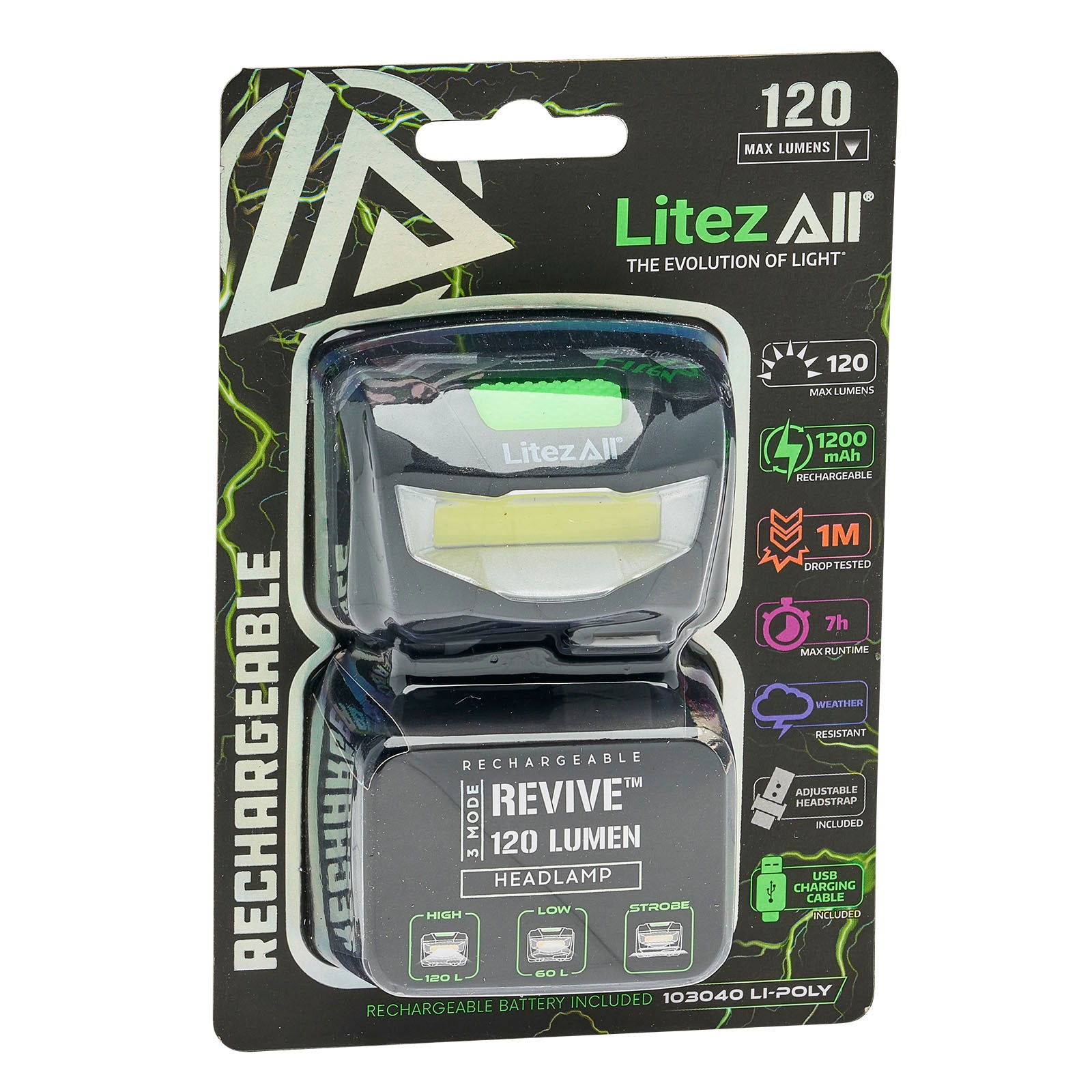 LitezAll Revive 120 Lumen Rechargeable COB LED Headlamp