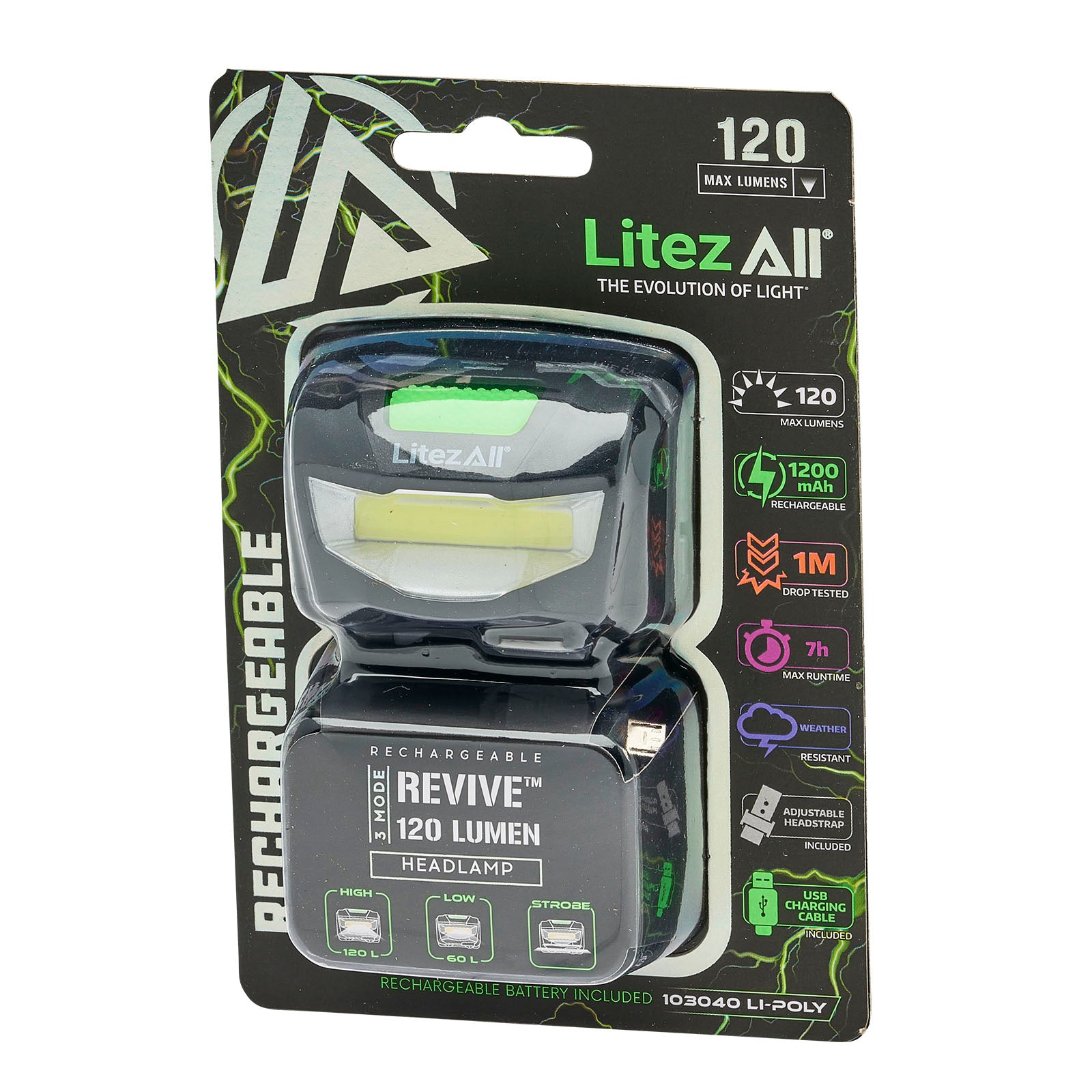 LitezAll Revive 120 Lumen Rechargeable COB LED Headlamp