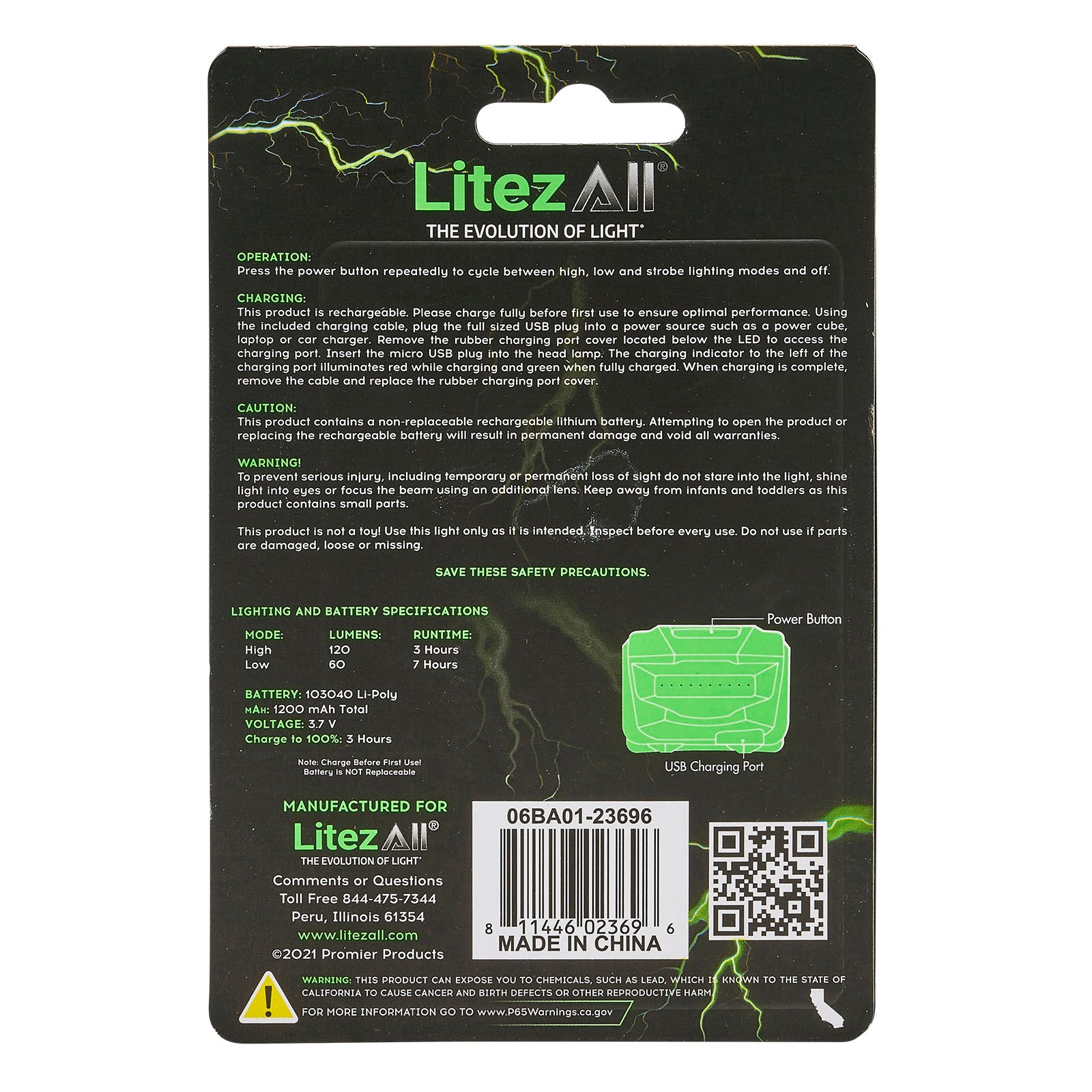 LitezAll Revive 120 Lumen Rechargeable COB LED Headlamp