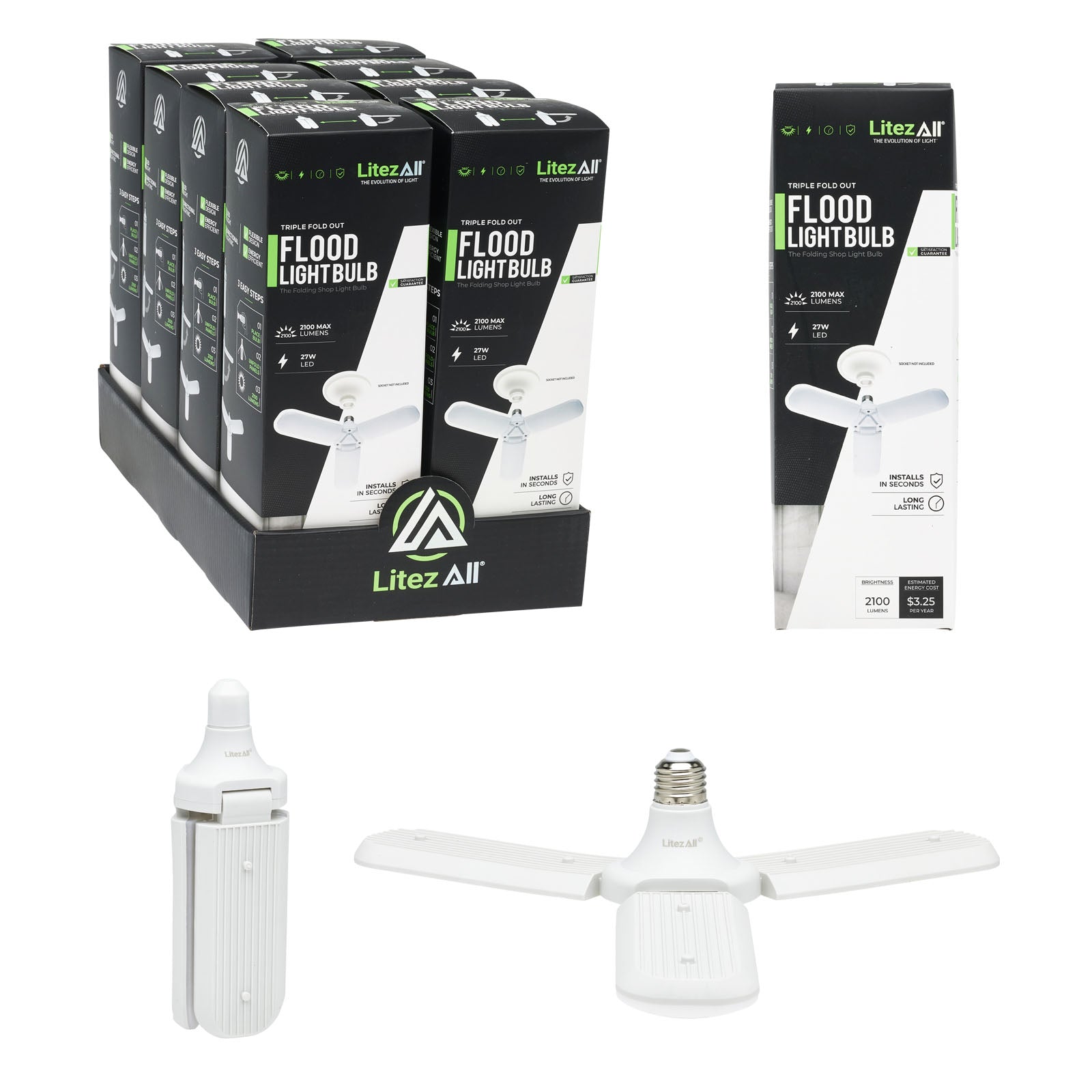 LitezAll 3 Bulb A/C Powered Folding Light - LitezAll