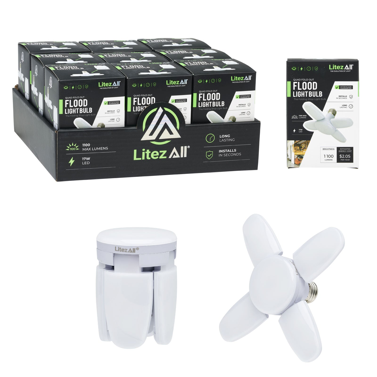 LitezAll A/C Powered 5 Bulb Folding Light - LitezAll