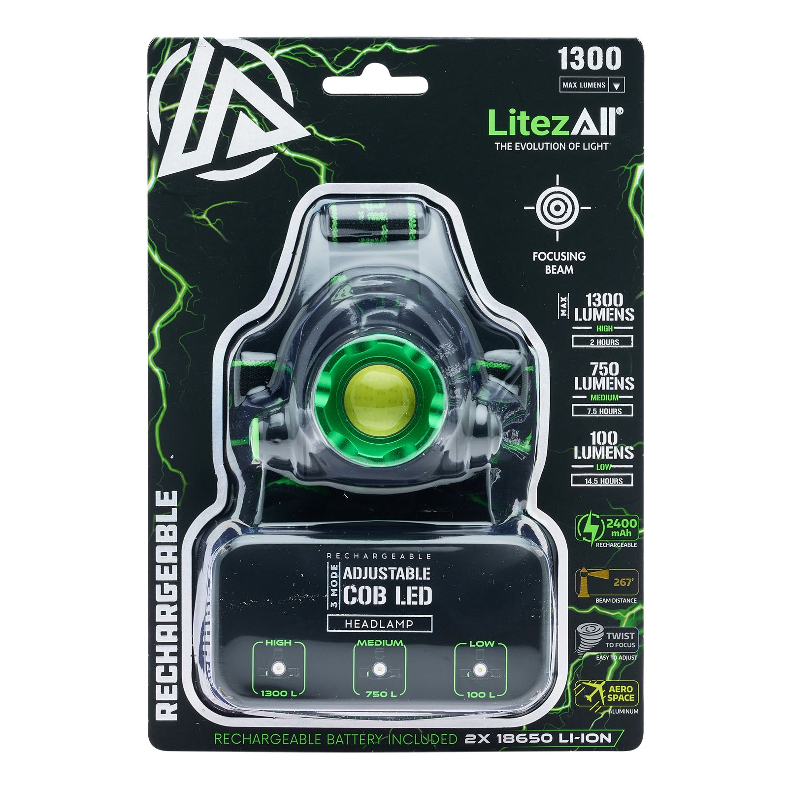 LitezAll Rechargeable 1300 Lumen Head Lamp