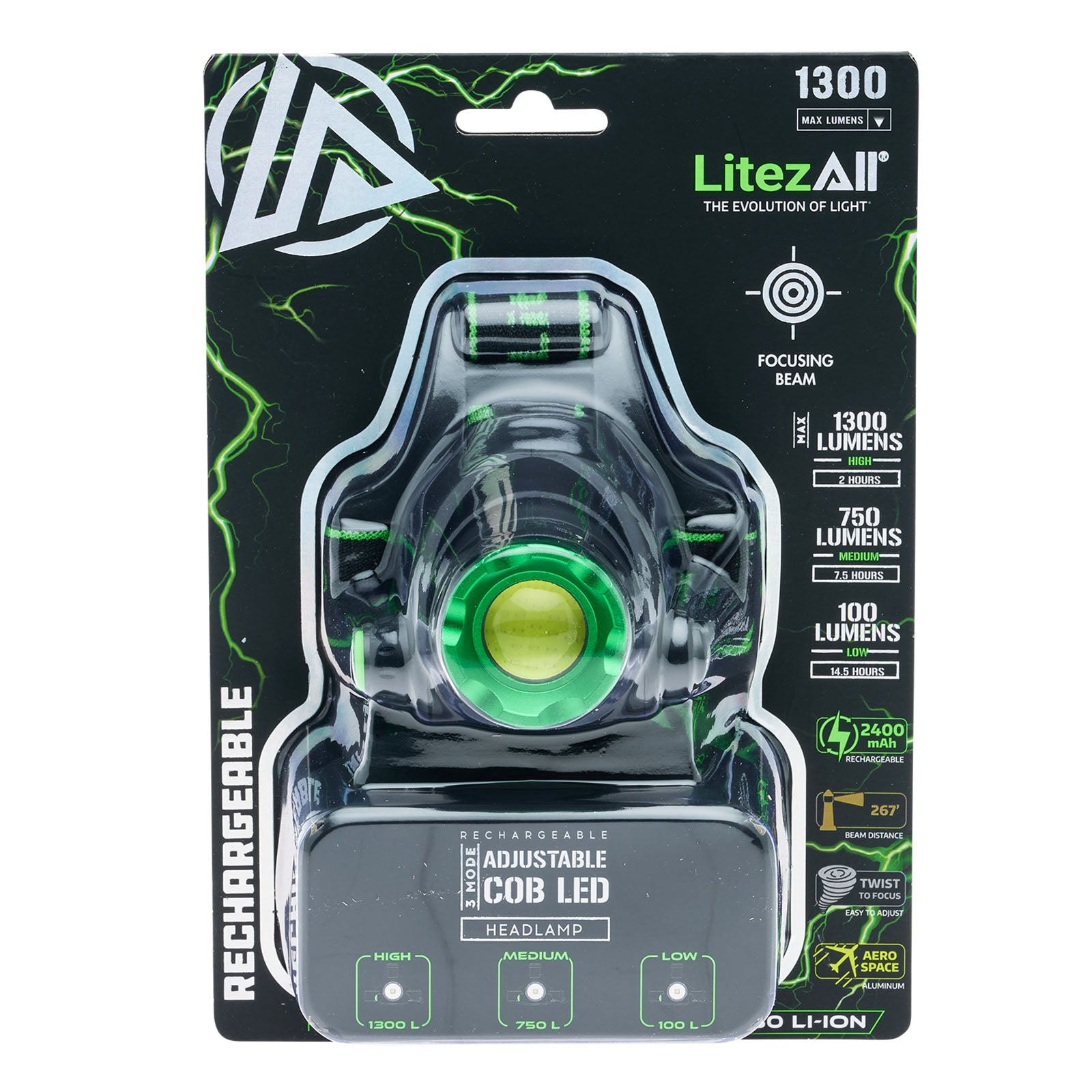 LitezAll Rechargeable 1300 Lumen Head Lamp