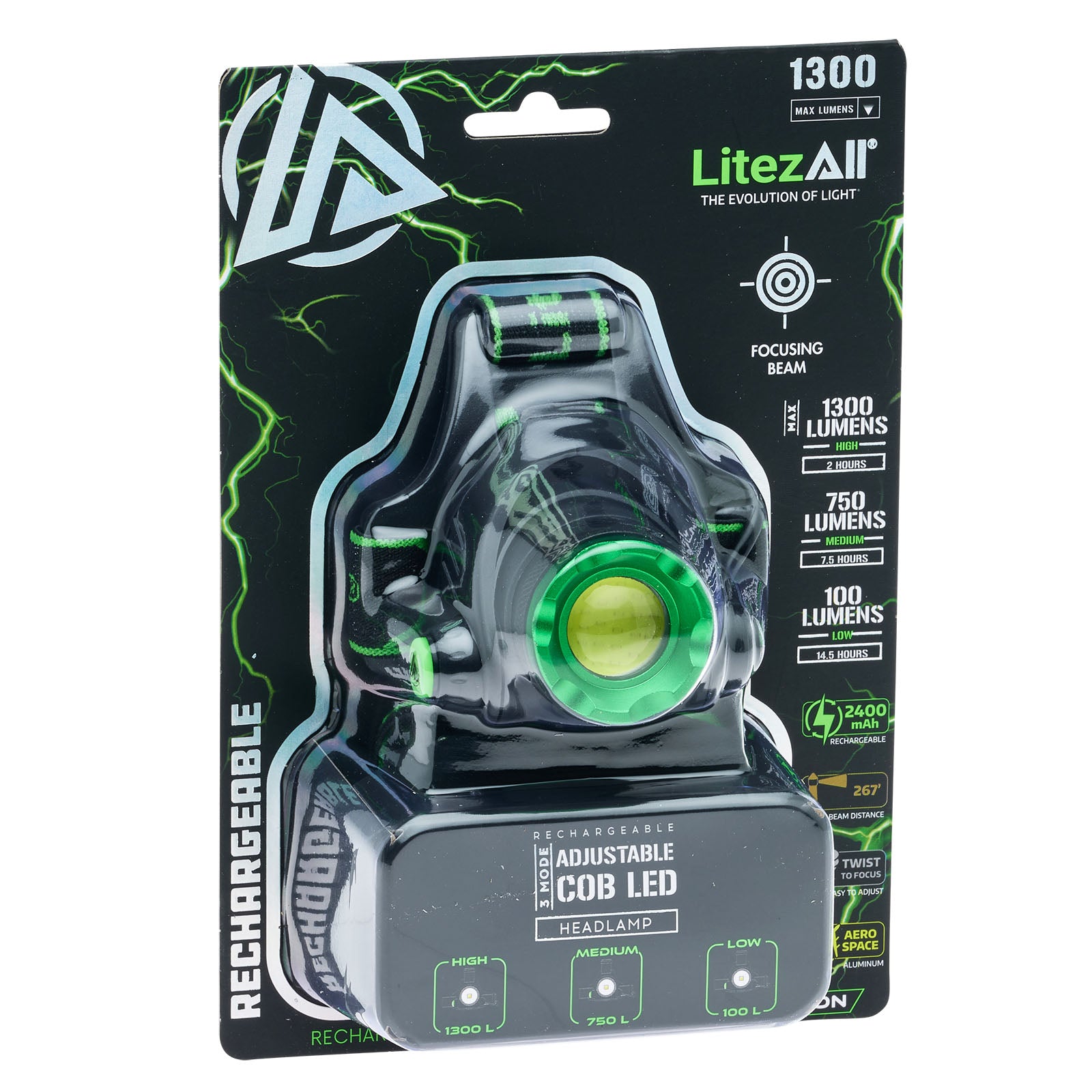 LitezAll Rechargeable 1300 Lumen Head Lamp