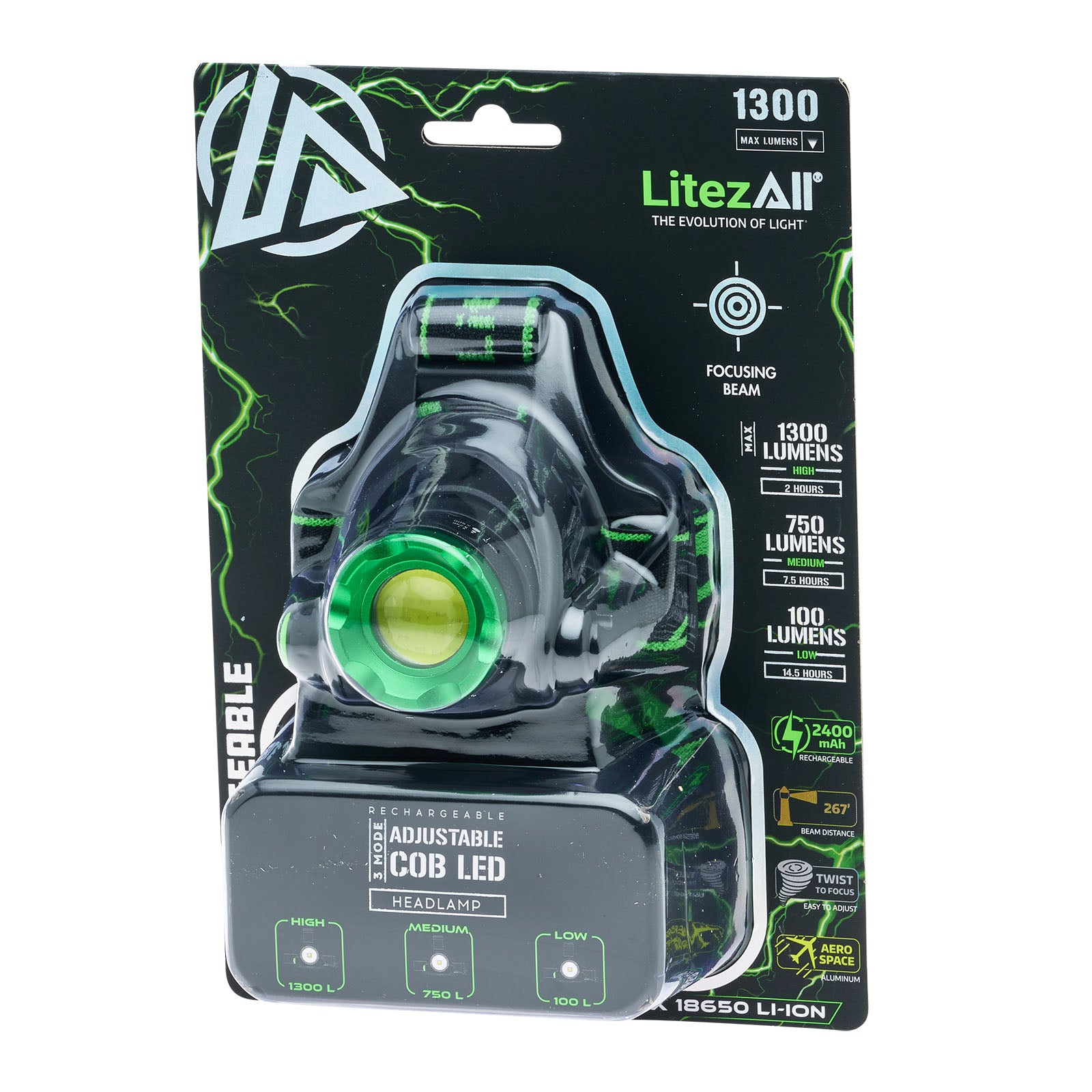 LitezAll Rechargeable 1300 Lumen Head Lamp